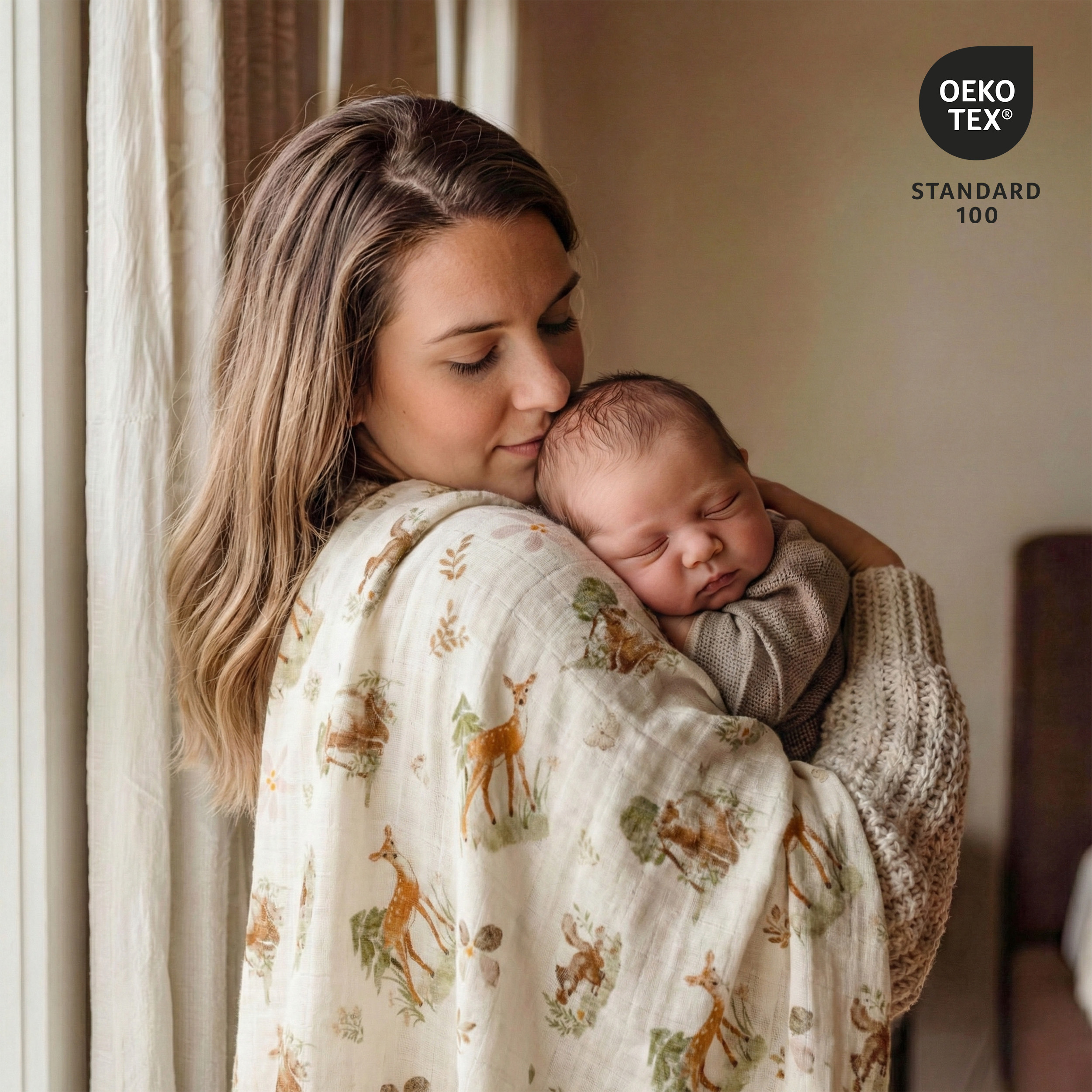 Muslin Swaddle Blankets 6-Pack | 27x27" | Deer & Soft Light