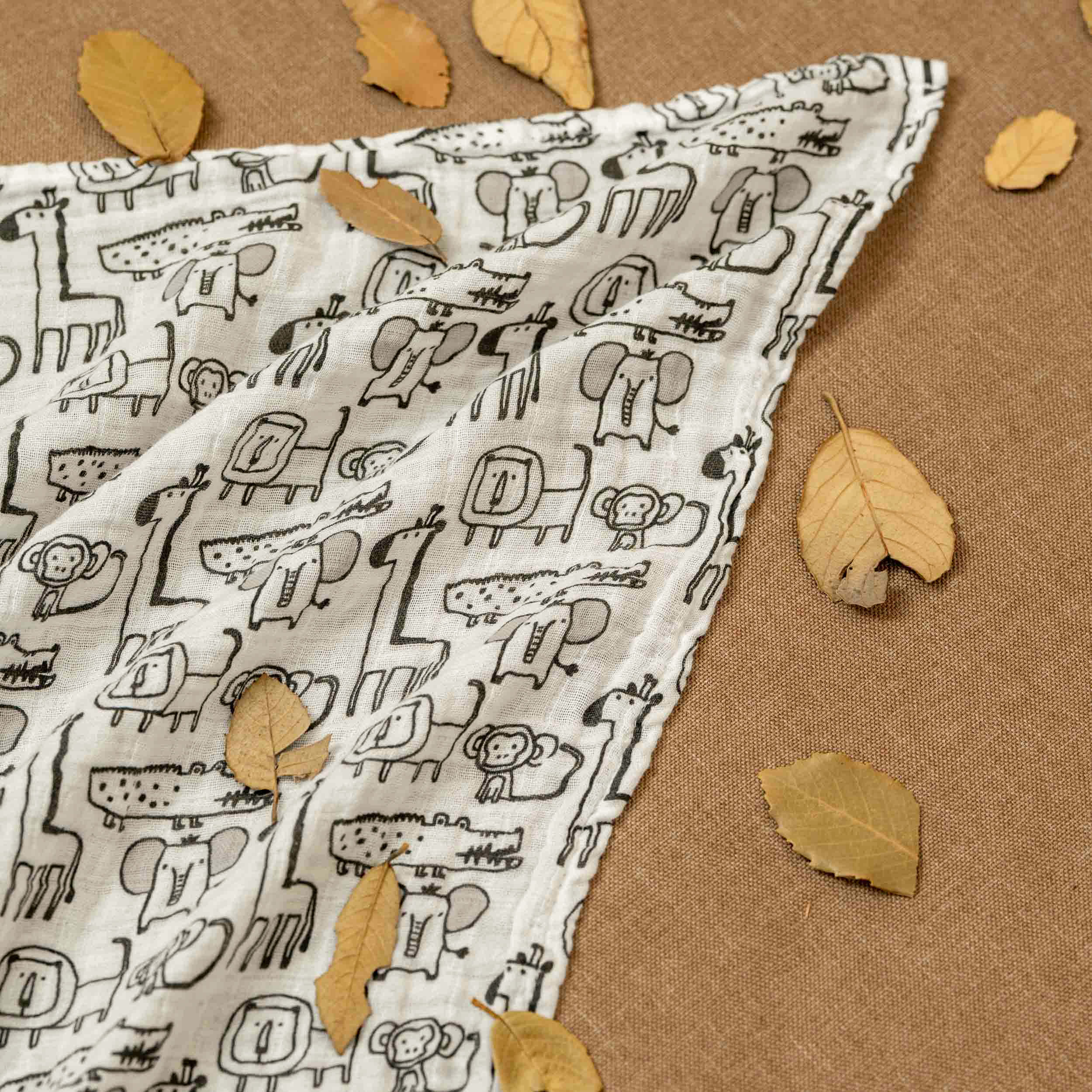 Muslin Swaddle Blankets 4-Pack | 31.5x43.3" | Grey Safari