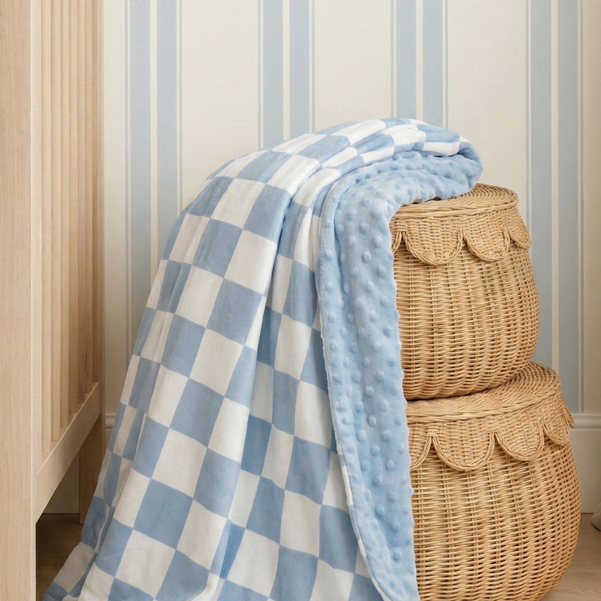 Sky Blue Checker | Fleece Plush Dot Blanket | 30''*40''