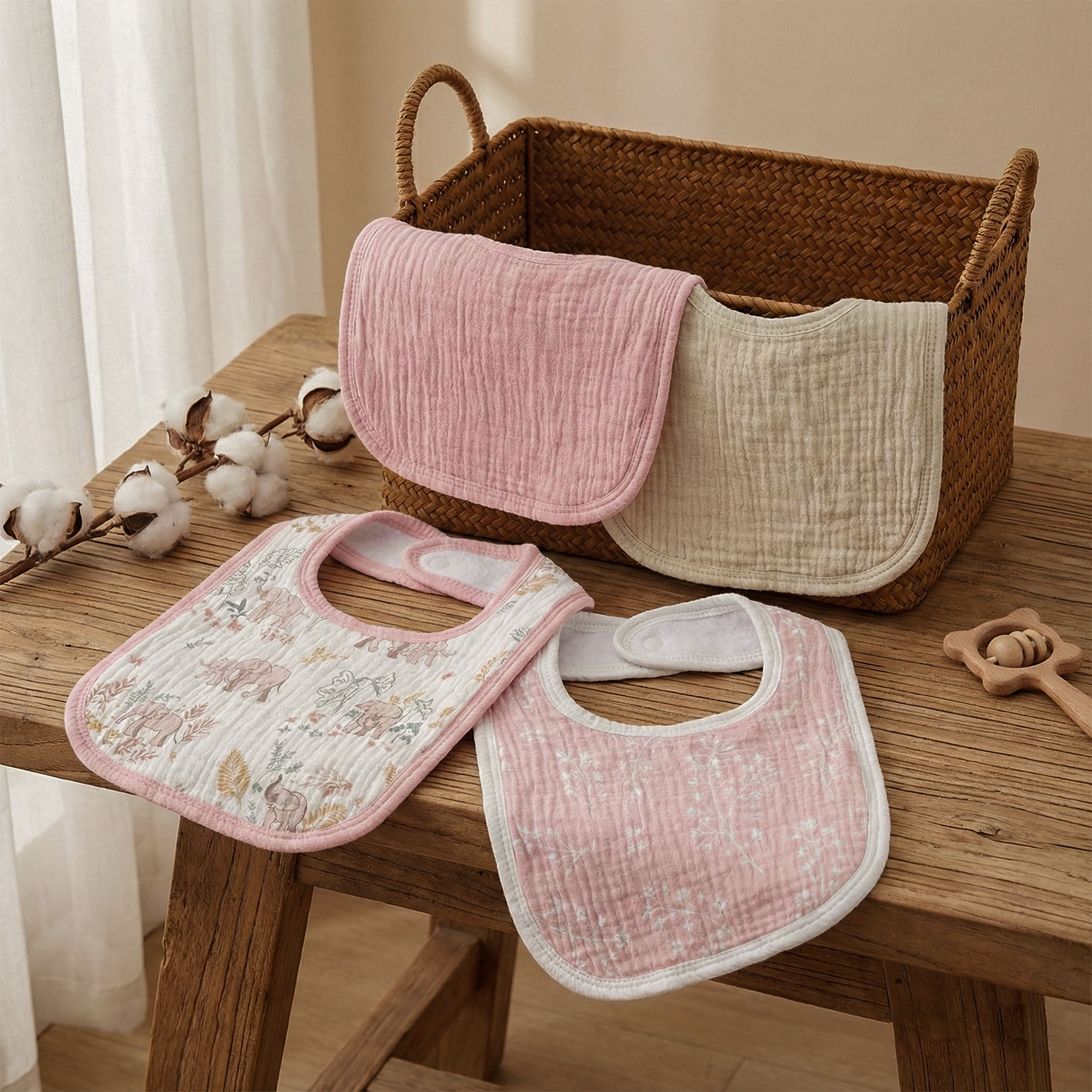 Line-Talk Elephant | baby muslin bibs 8 pack | 0-36 months