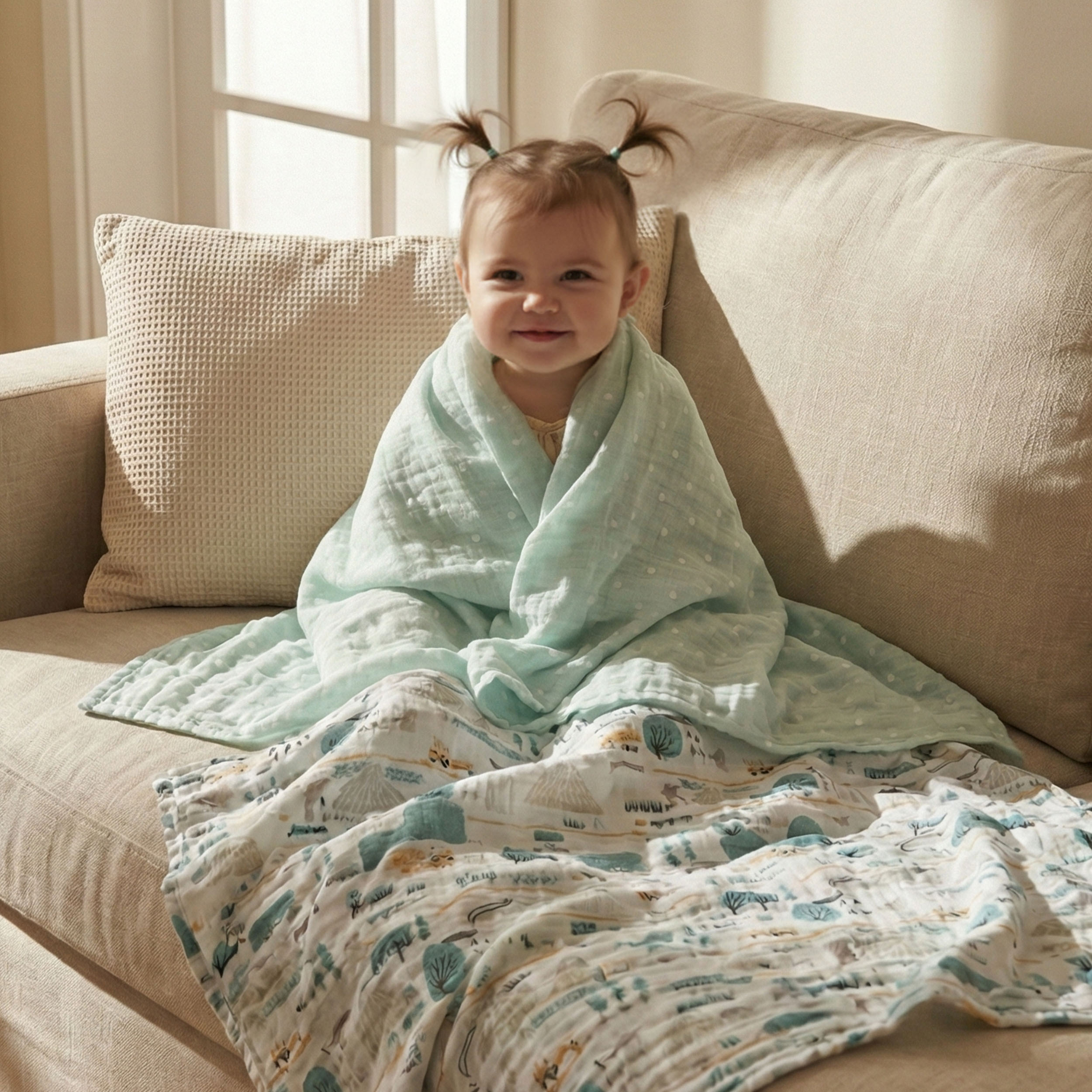 Muslin Swaddle Blankets 4-Pack | 31.5x43.3" | Mint Dusk