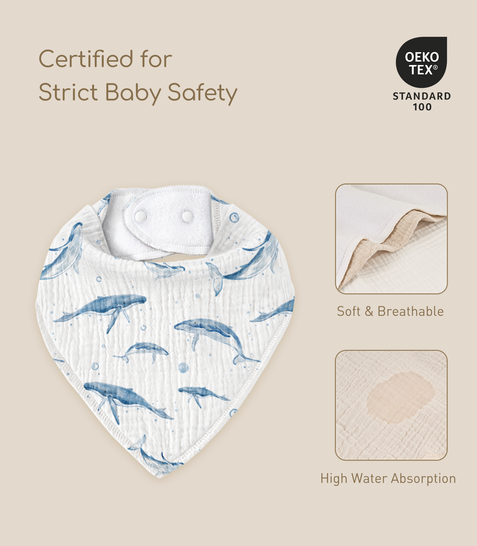 Blue Whale Whisper | Soft & Absorbent Muslin Bandana Bibs 8 Pack