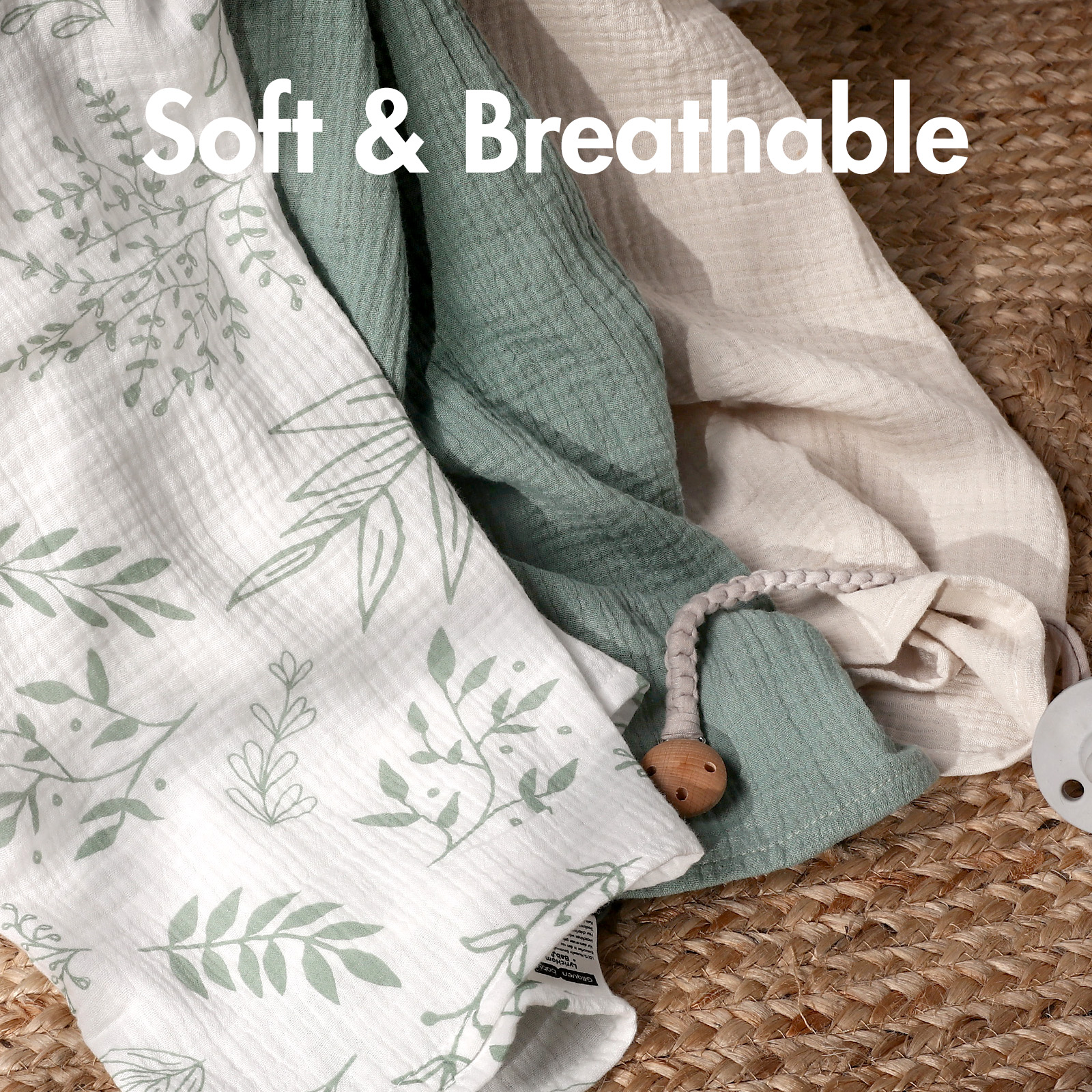 Muslin Swaddle Blankets 3-Pack, 38"x40" - Eucalyptus 