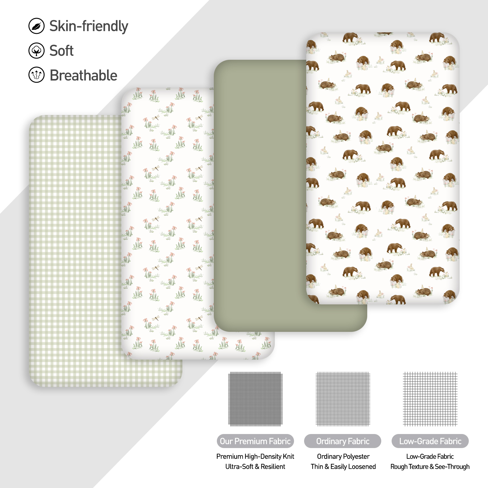 Sage Bear & Plaid | Fitted Sheets 4-Pack