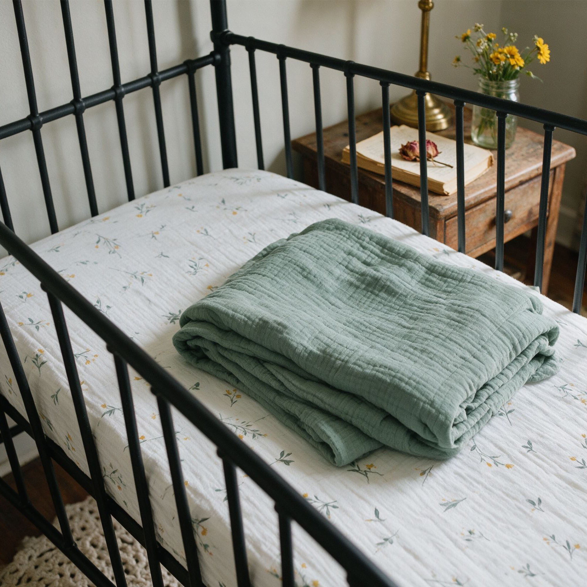 Sage Dainty Sprout | Muslin Crib Sheets 2-Pack | 52''*28''