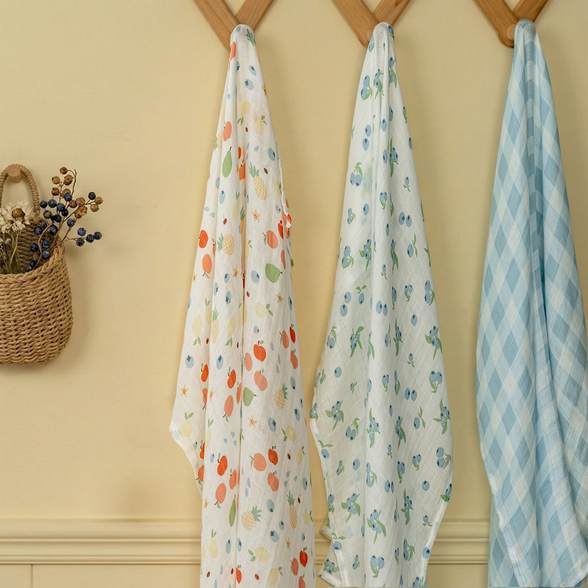 Muslin Swaddle Blankets 6-Pack | 27x27" | Azure Berry Dream