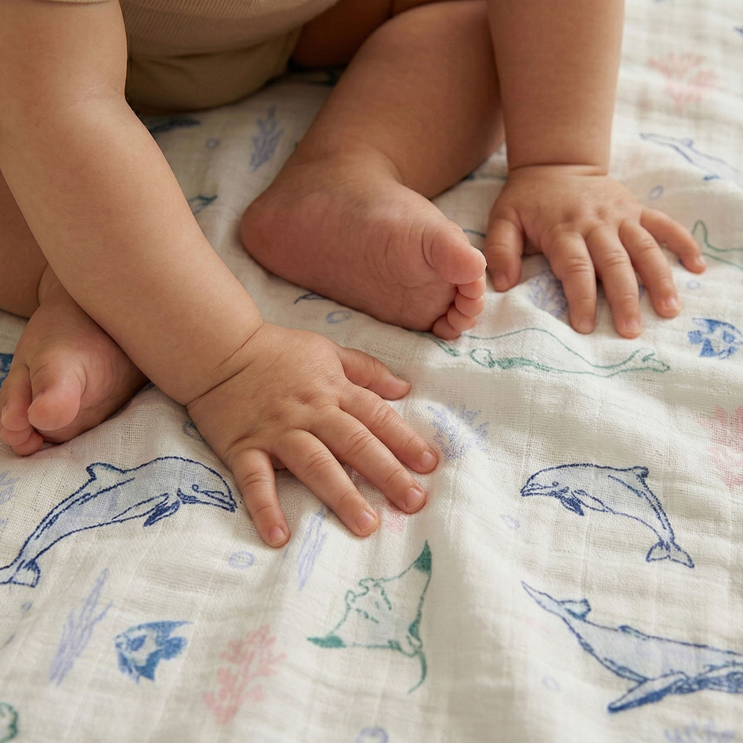 Muslin Swaddle Blankets 4-Pack | 35"x40" | Ocean Whimsy