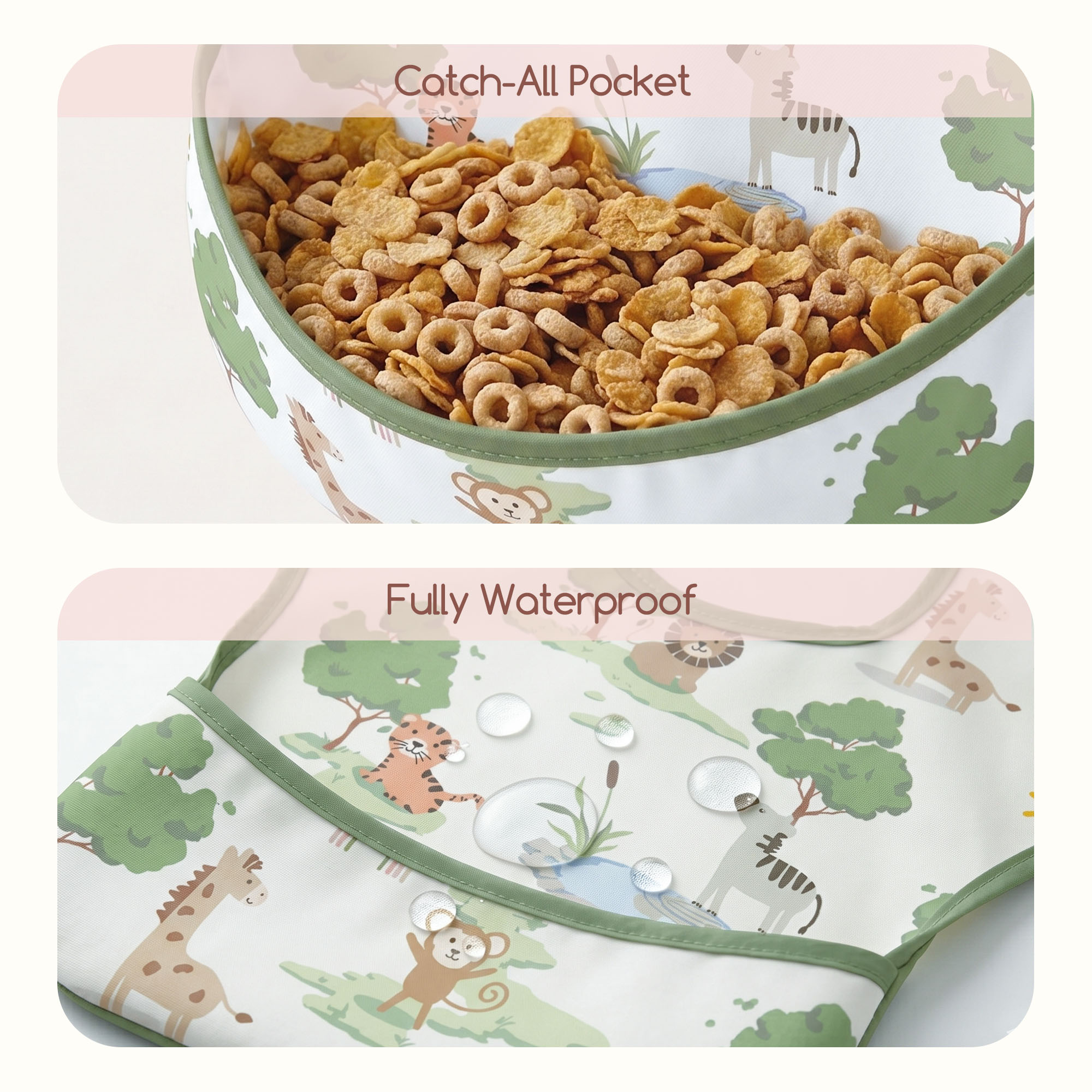 Green Woodland Adventure | Gllquen baby Waterproof Bibs 3 Pack | 3-24 Months