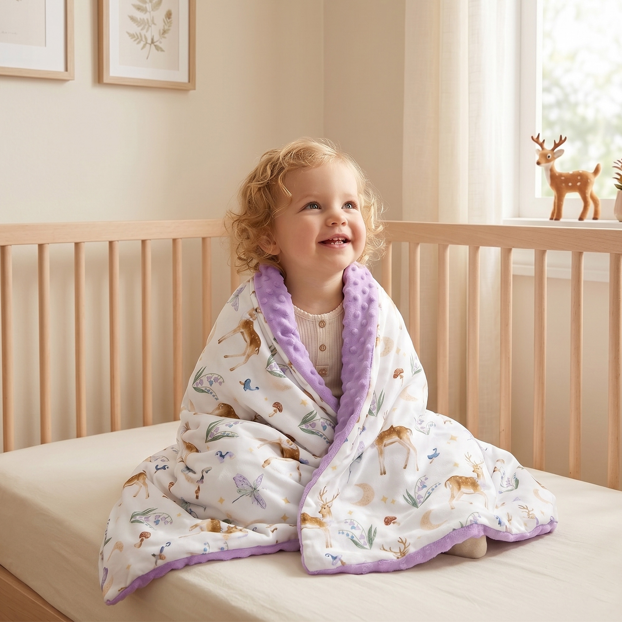 Lavender Deer and Moon | Fleece Plush Dot Blanket | 30''*40''