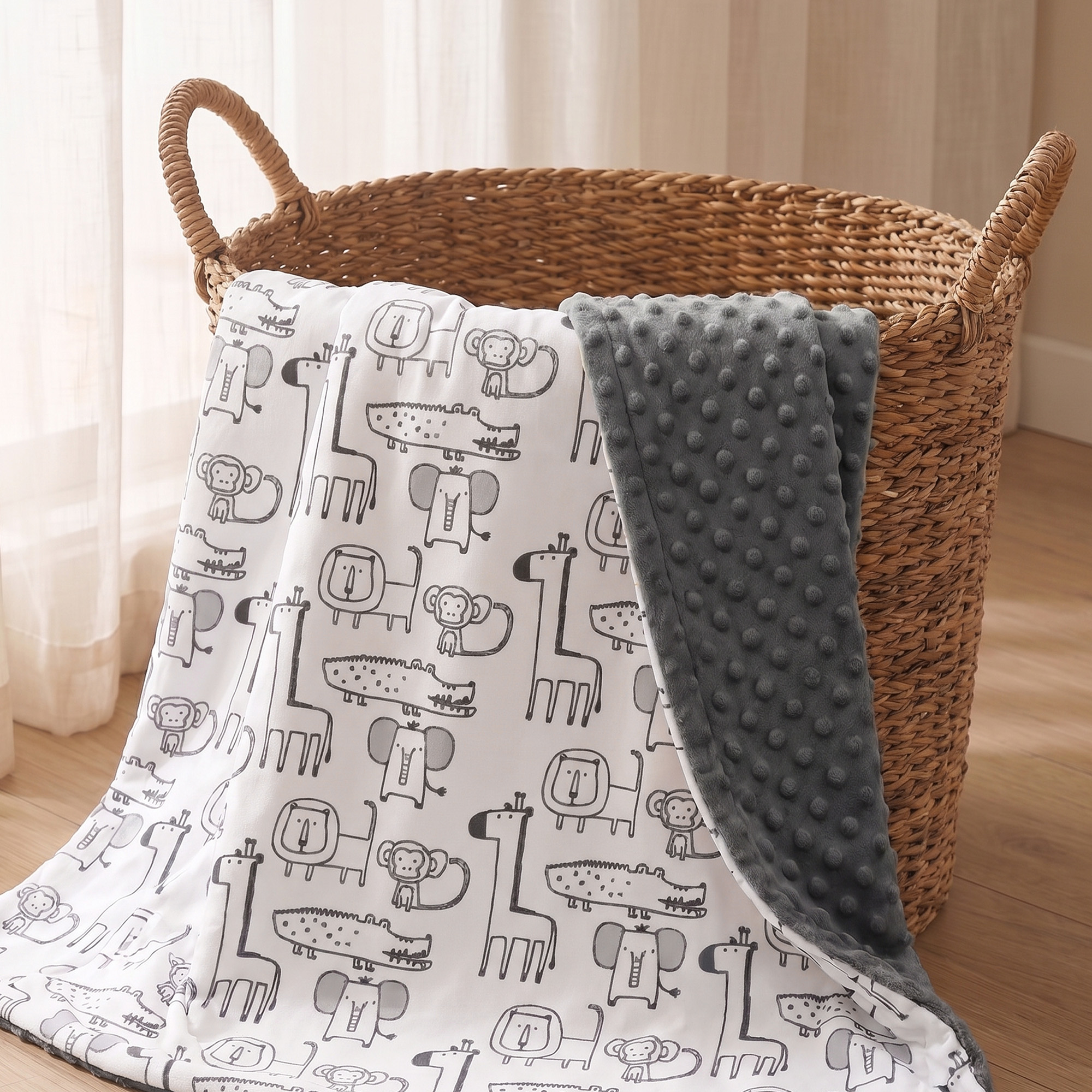 Gray Jungle Animals | Fleece Plush Dot Blanket | 30''*40''