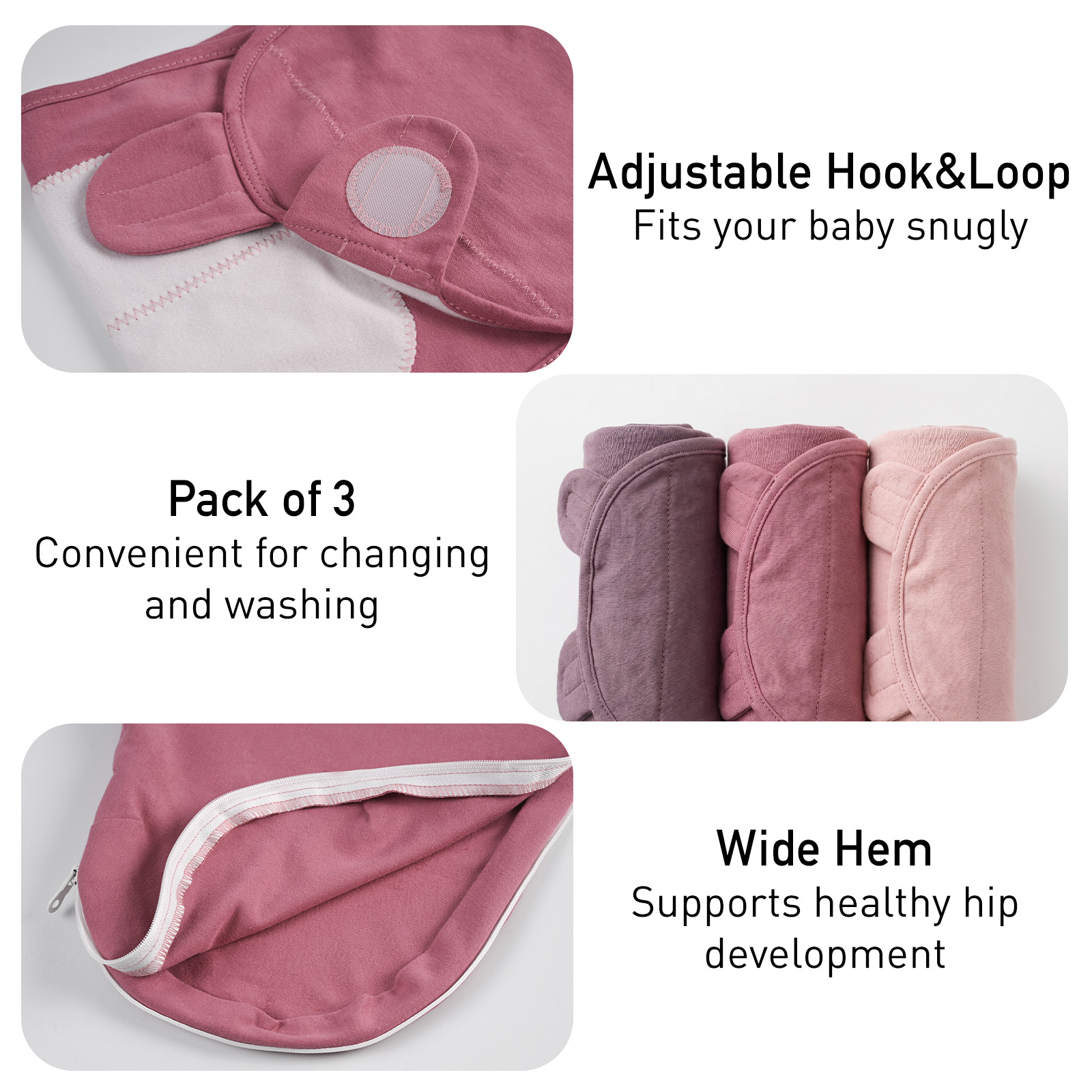 Rosy Dusk Radiance | Zipper Swaddle Wrap 3 Pack | 0-3 Months