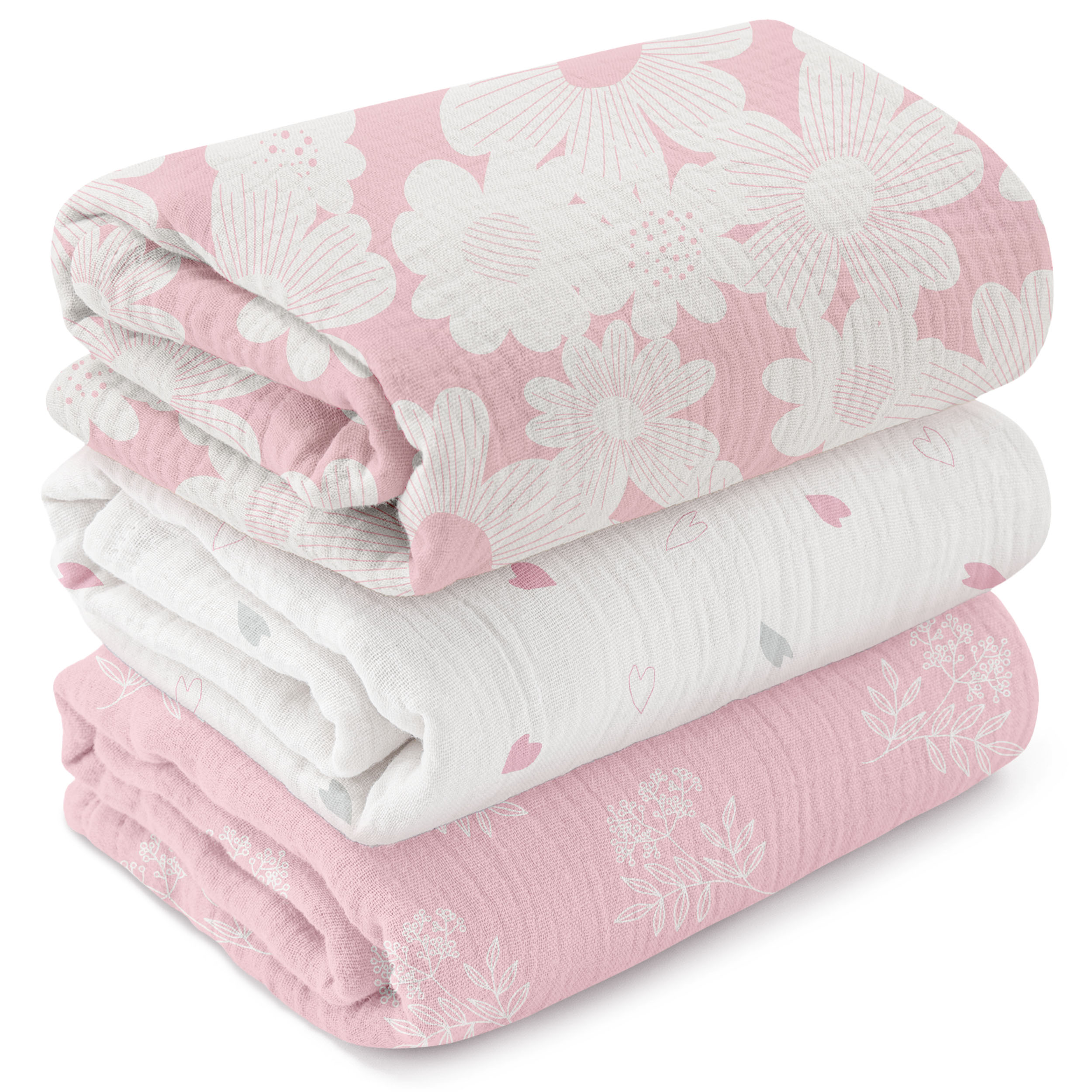 Muslin Swaddle Blankets 3-Pack | 38"x40" | Pink Sweet Sprout