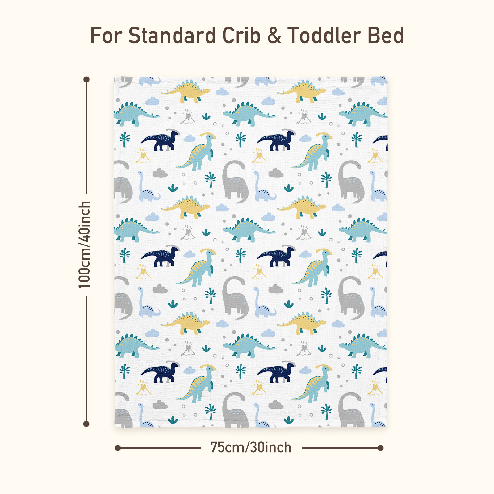 Tropical Dino  Print | Muslin and Fleece Plush Dot Blanket | 30''*40''