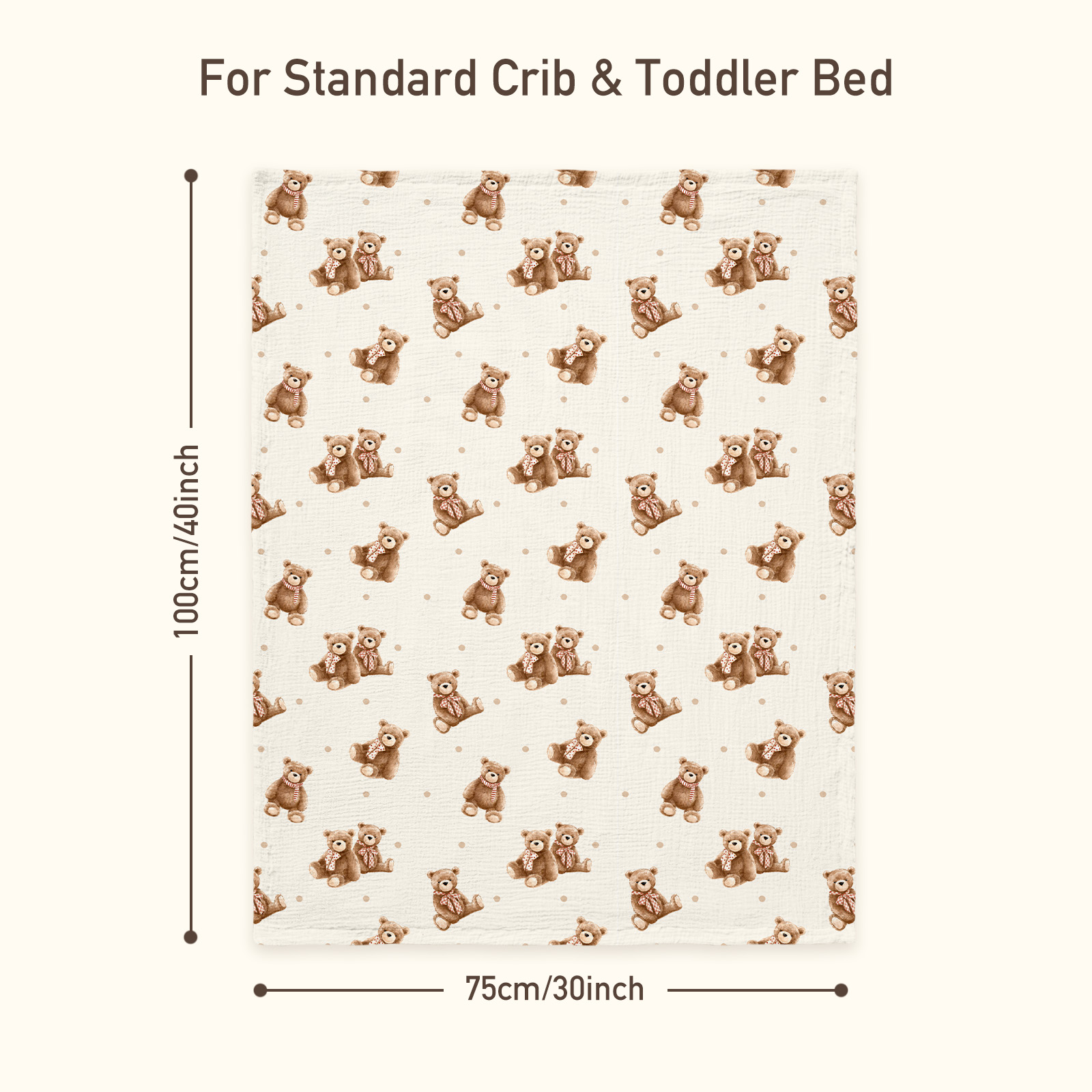 Creamy Ribbon Teddy | Muslin and Fleece Plush Dot Blanket | 30''*40''