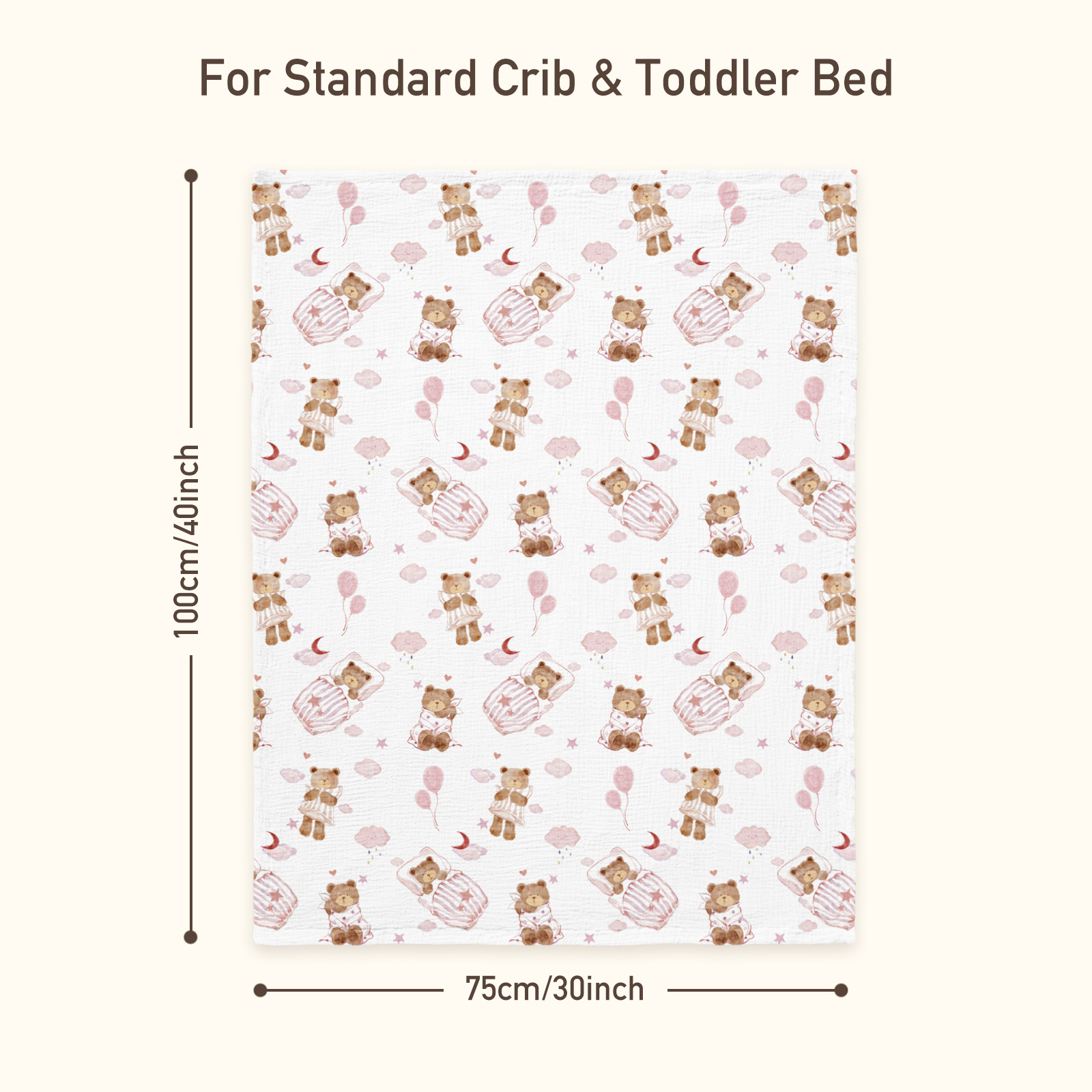 Blush Bear Slumber | Muslin and Fleece Plush Dot Blanket | 30''*40''