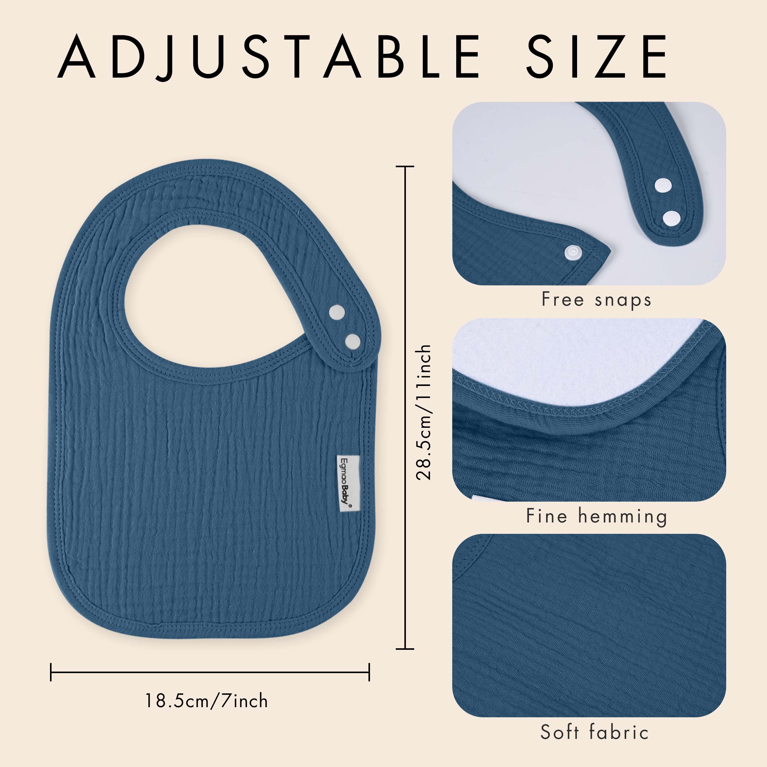 Blue Elephant and Rainbow | baby muslin bibs 5 pack | 0-36 months