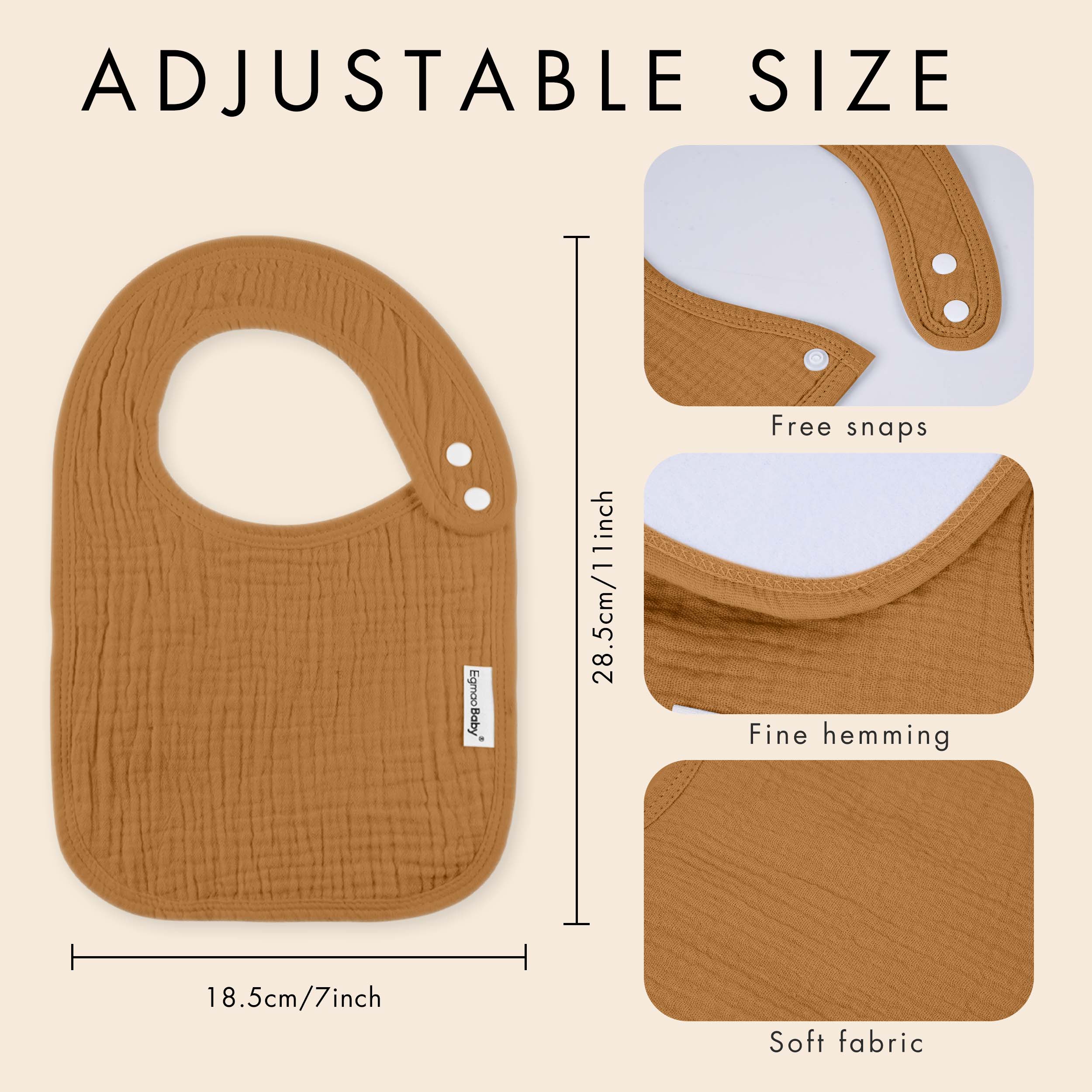Caramel Clay Texture | baby muslin bibs 5 pack | 0-36 months