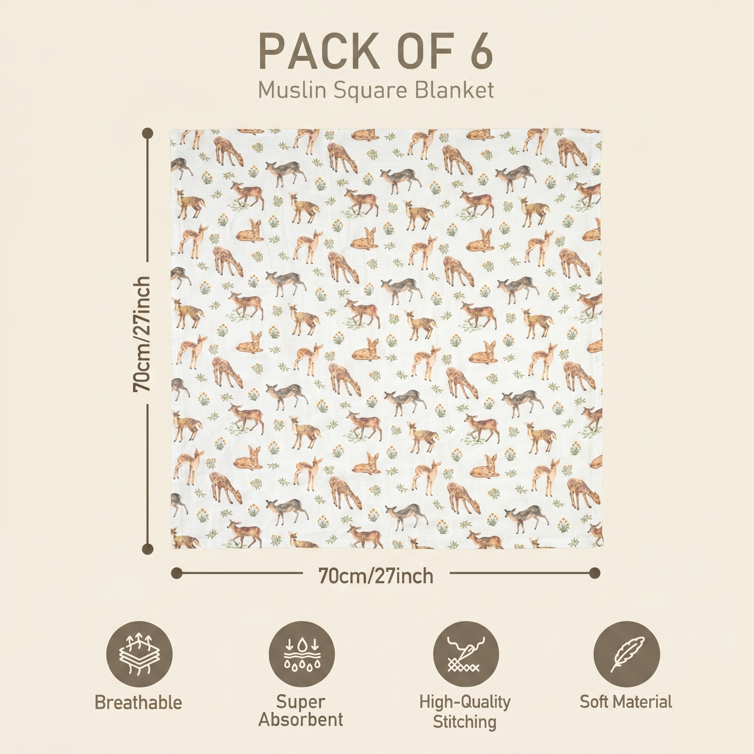 Muslin Swaddle Blankets 6-Pack | 27x27" | Fawn & Wildflowers