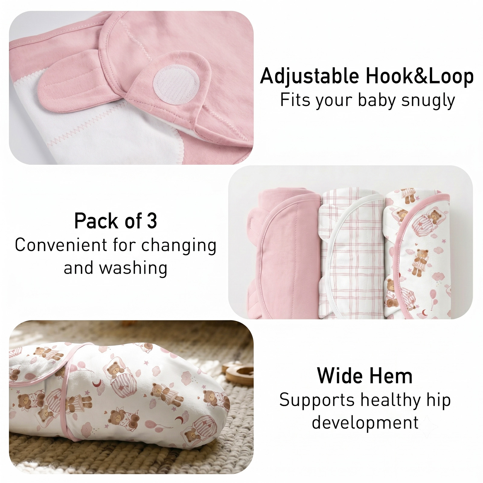 Blush Bear Slumber | Baby Swaddle 3 Pack | 0-3 Months