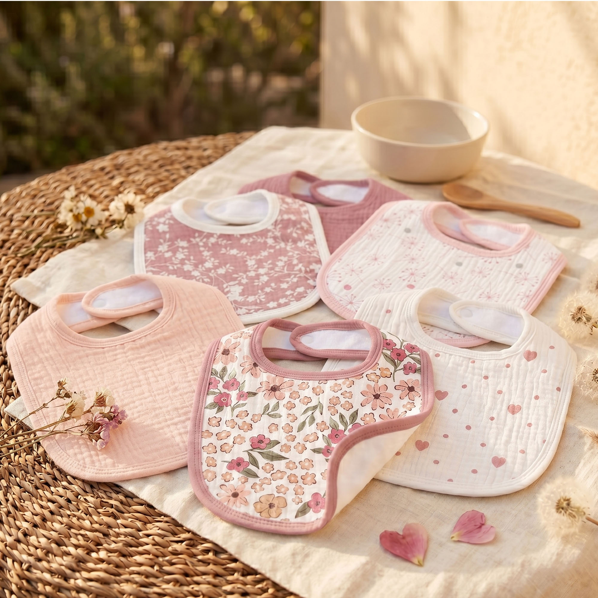 Pink Cherry Blossom | Baby Muslin Bibs 6 Pack | 0-36 Months