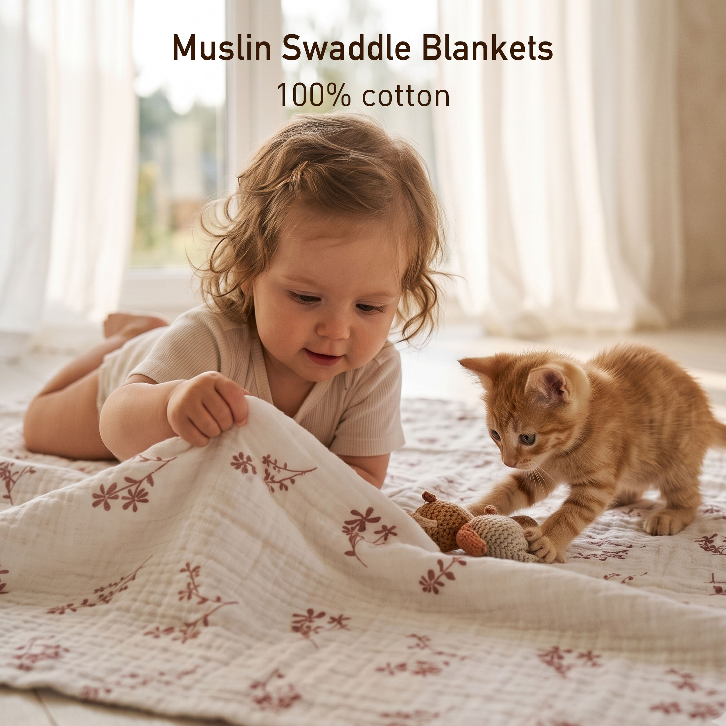 Muslin Swaddle Blankets 3-Pack | 38"x40" | Vintage Rose Serenade