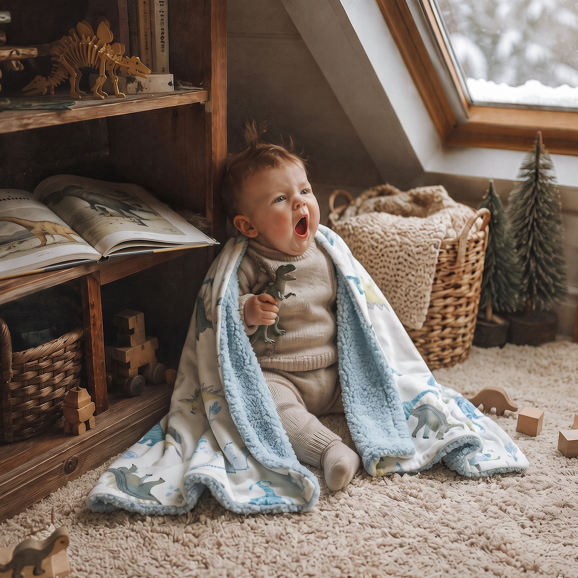 Blue Dino World | plush baby blanket | 30''*36''