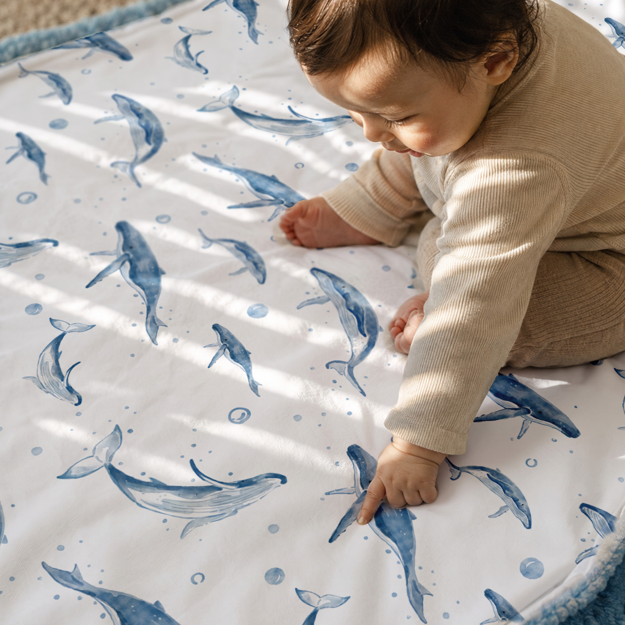 Blue Whale Splash | plush baby blanket | 30''*36''