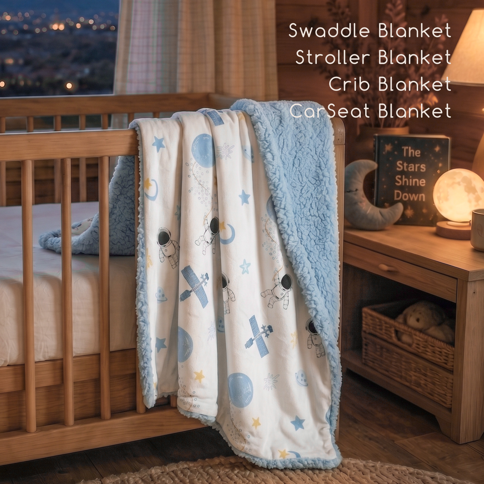 Blue Space Satellite | plush baby blanket | 30''*36''