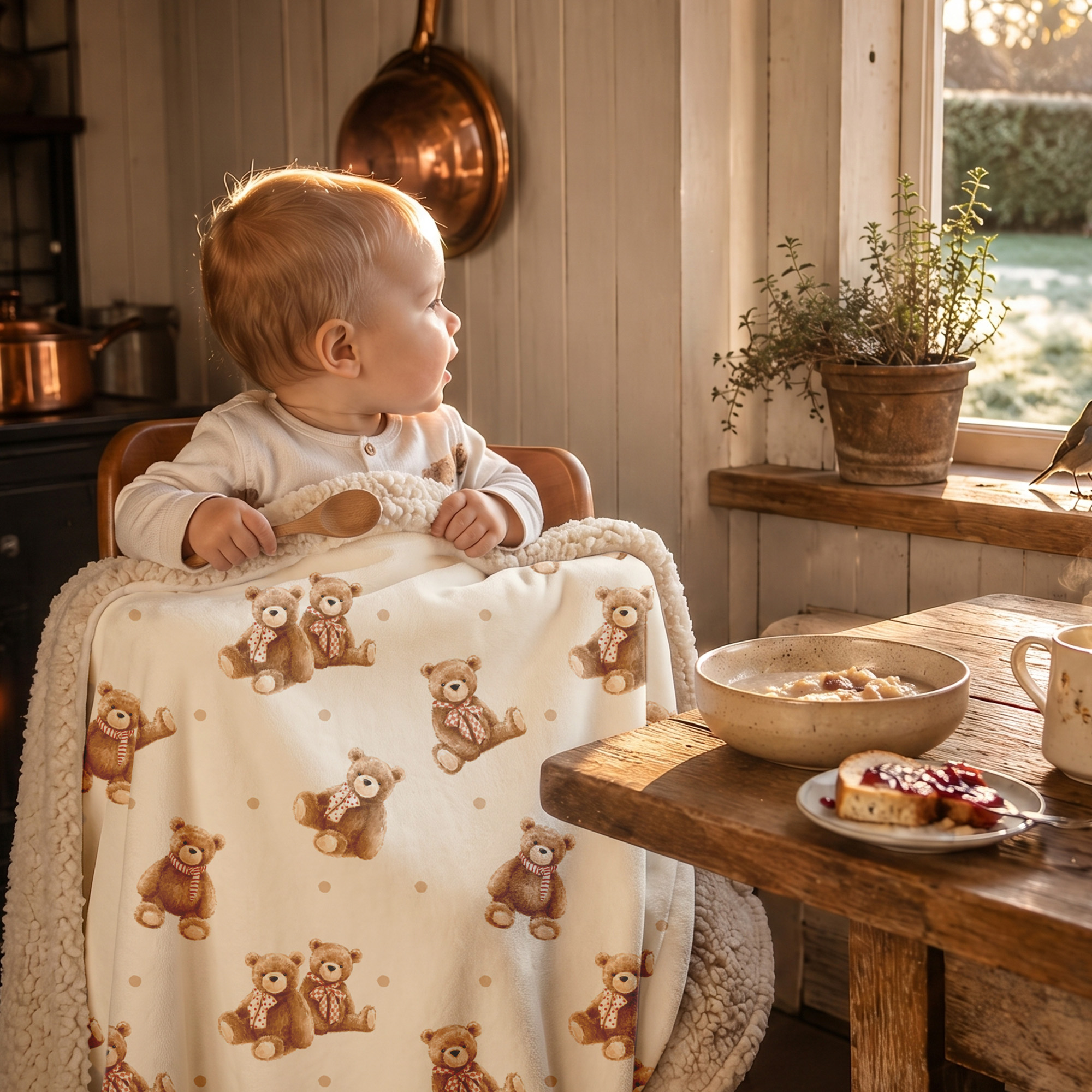 Creamy Ribbon Teddy | plush baby blanket | 30''*36''
