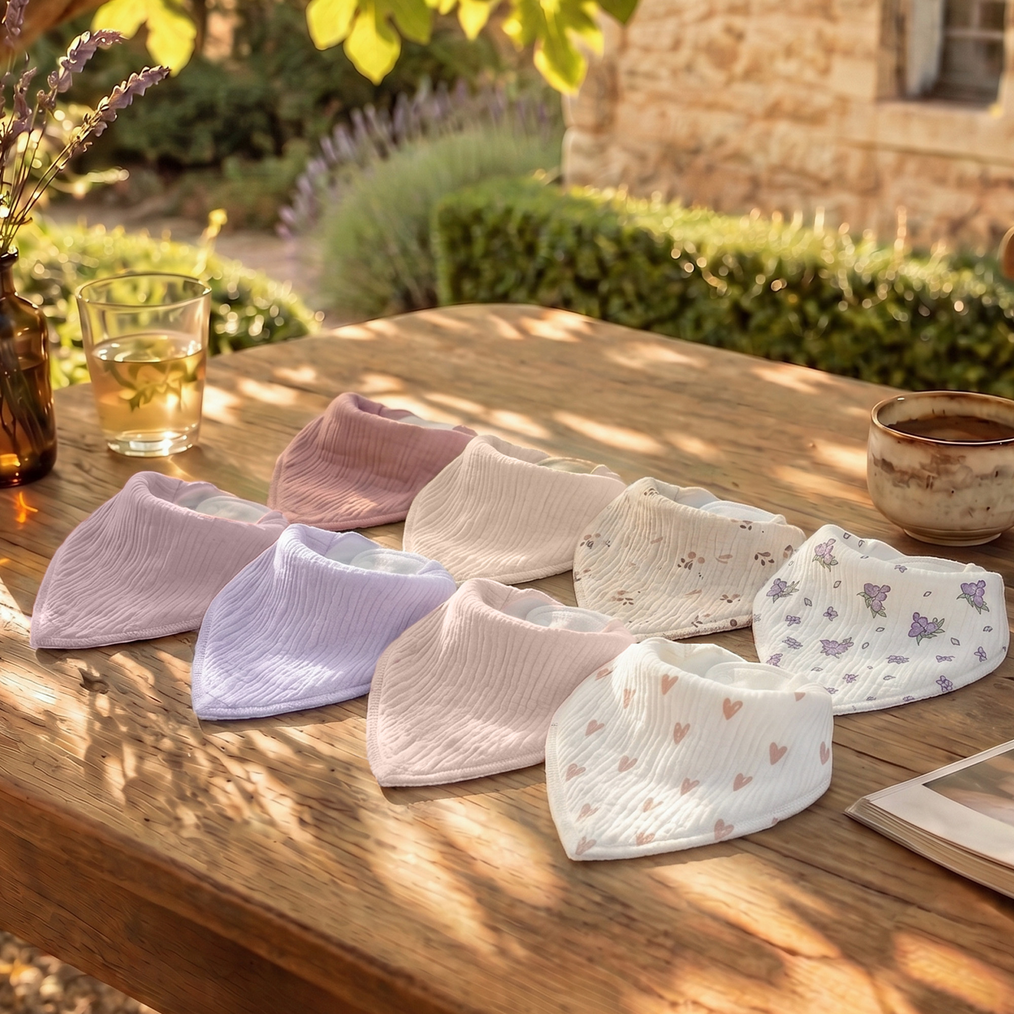 Blush Pastel Petal | Soft & Absorbent Muslin Bandana Bibs 8 Pack