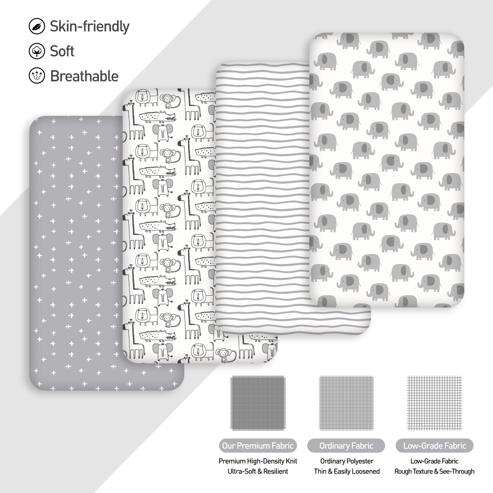 Grey Safari Elephant | Fitted Sheets 4-Pack