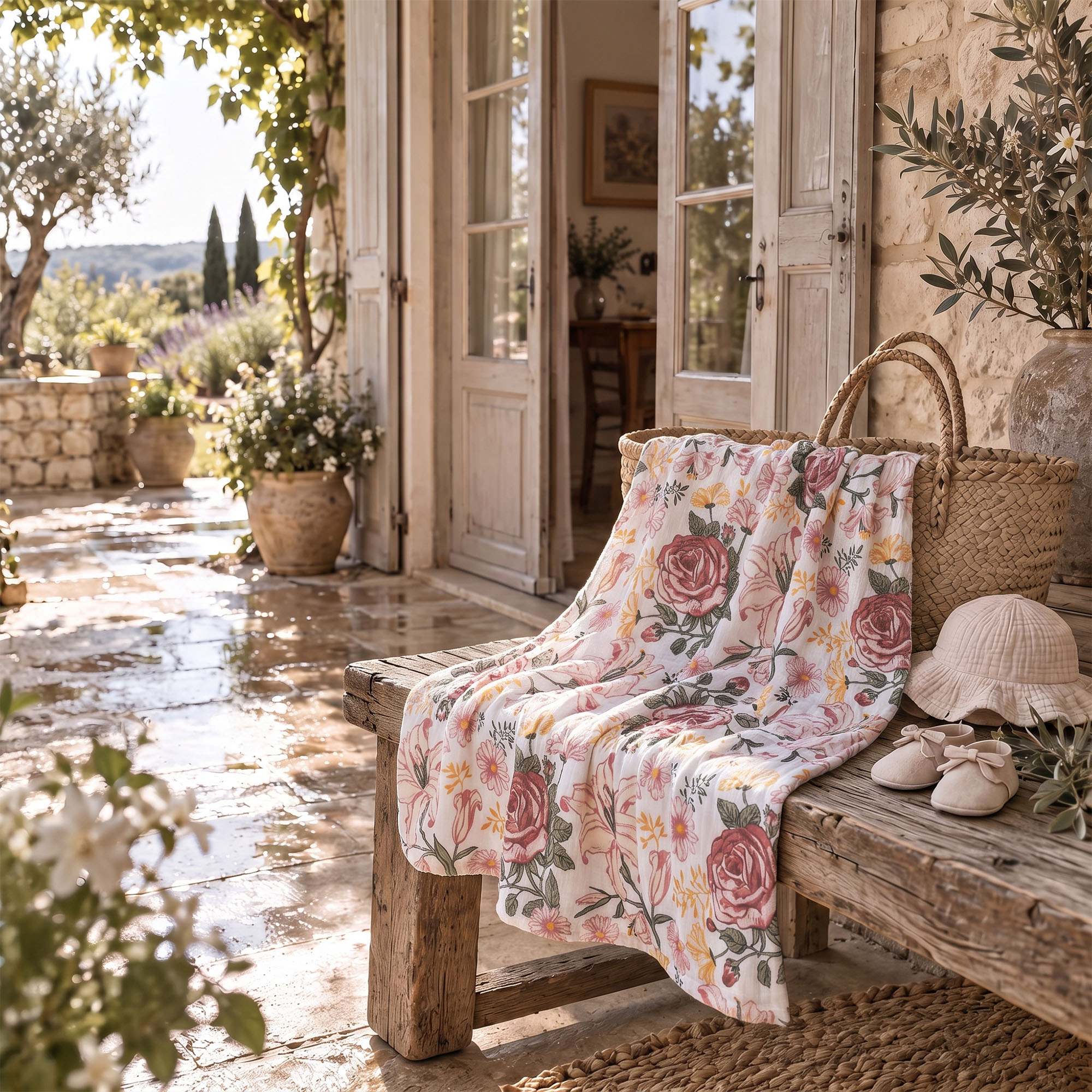 Muslin Swaddle Blankets 6-Pack | 27x27" | Vintage Rose Serenade