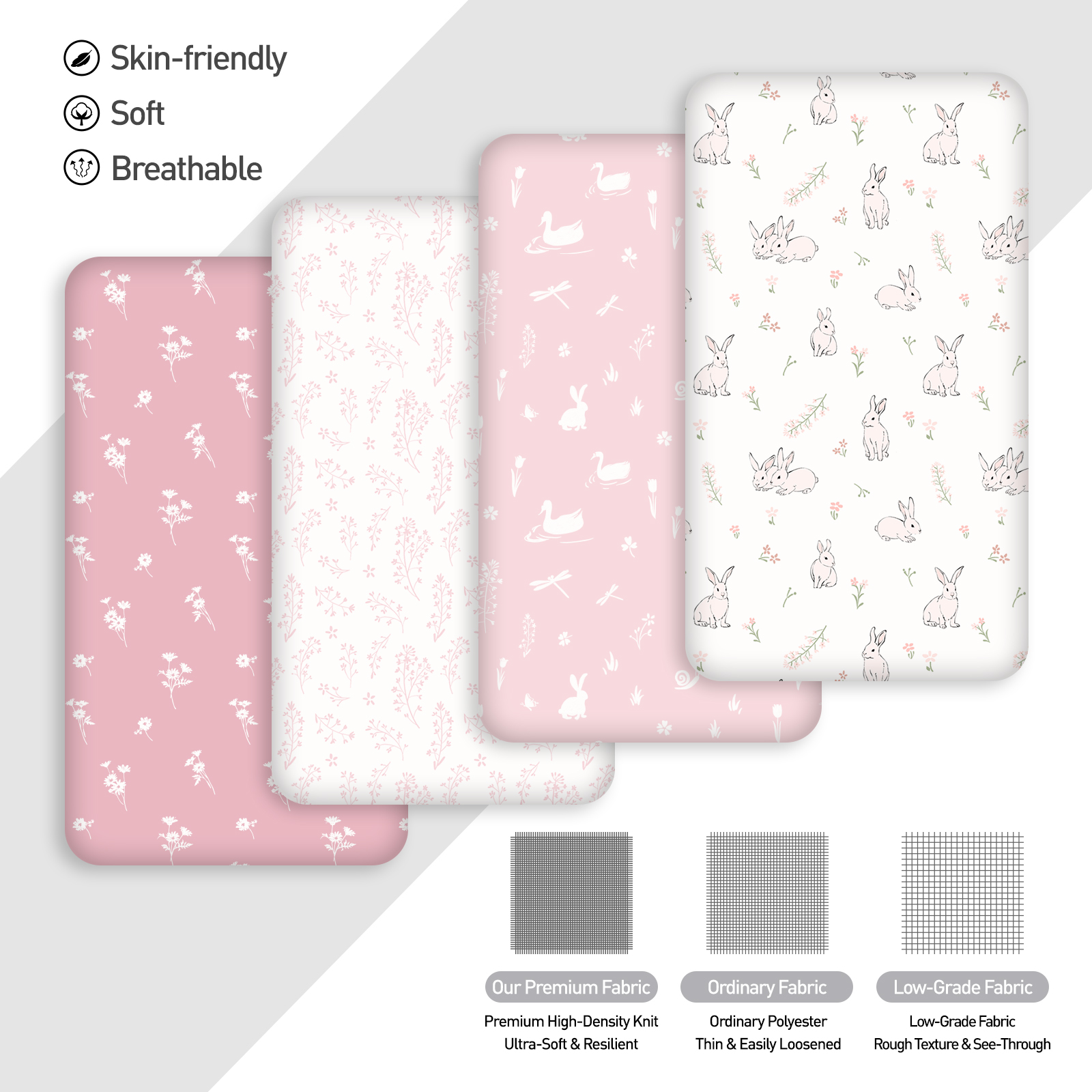 Pink Bunny & Flowers | Fitted Sheets 4-Pack