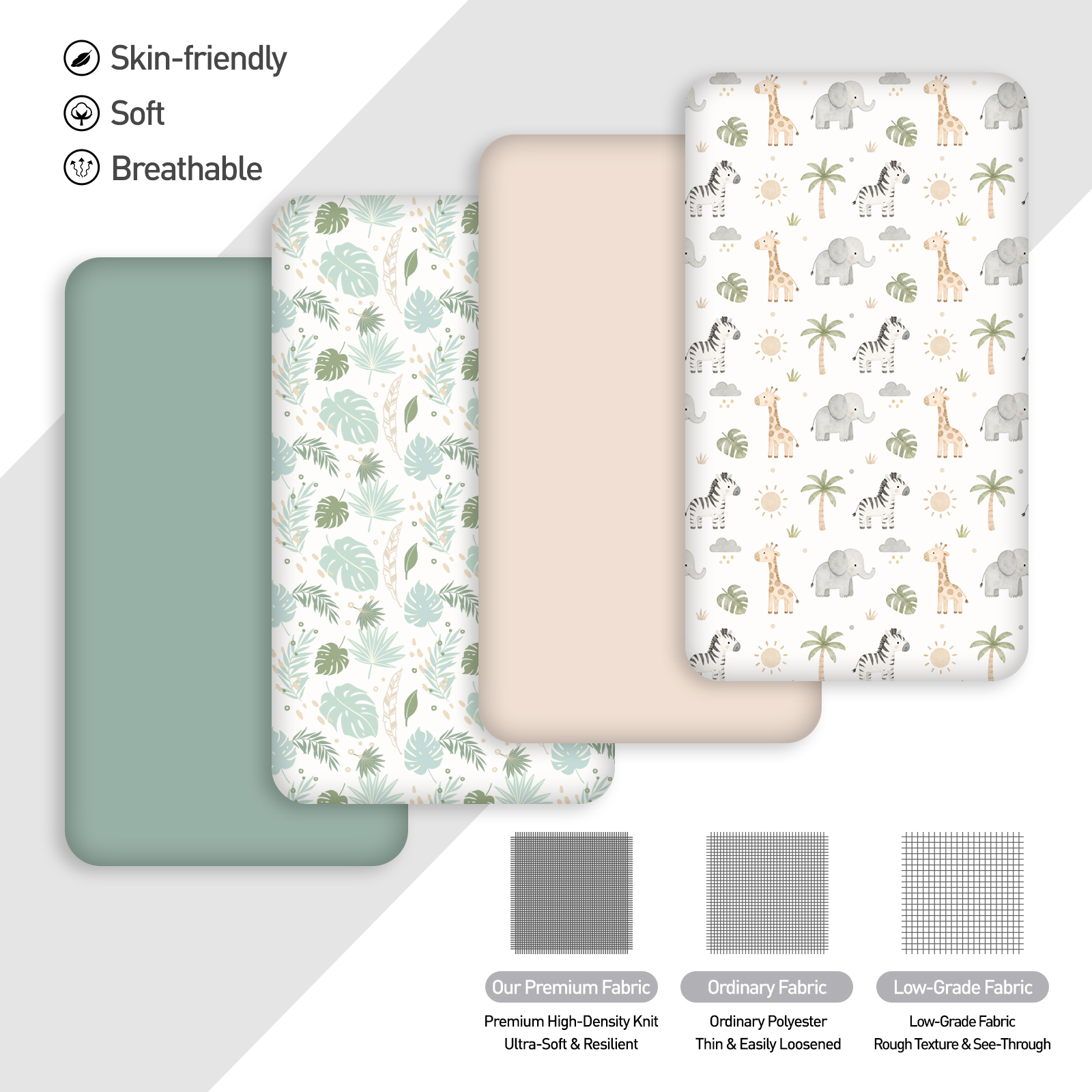 Green Elephant & Giraffe | Fitted Sheets 4-Pack