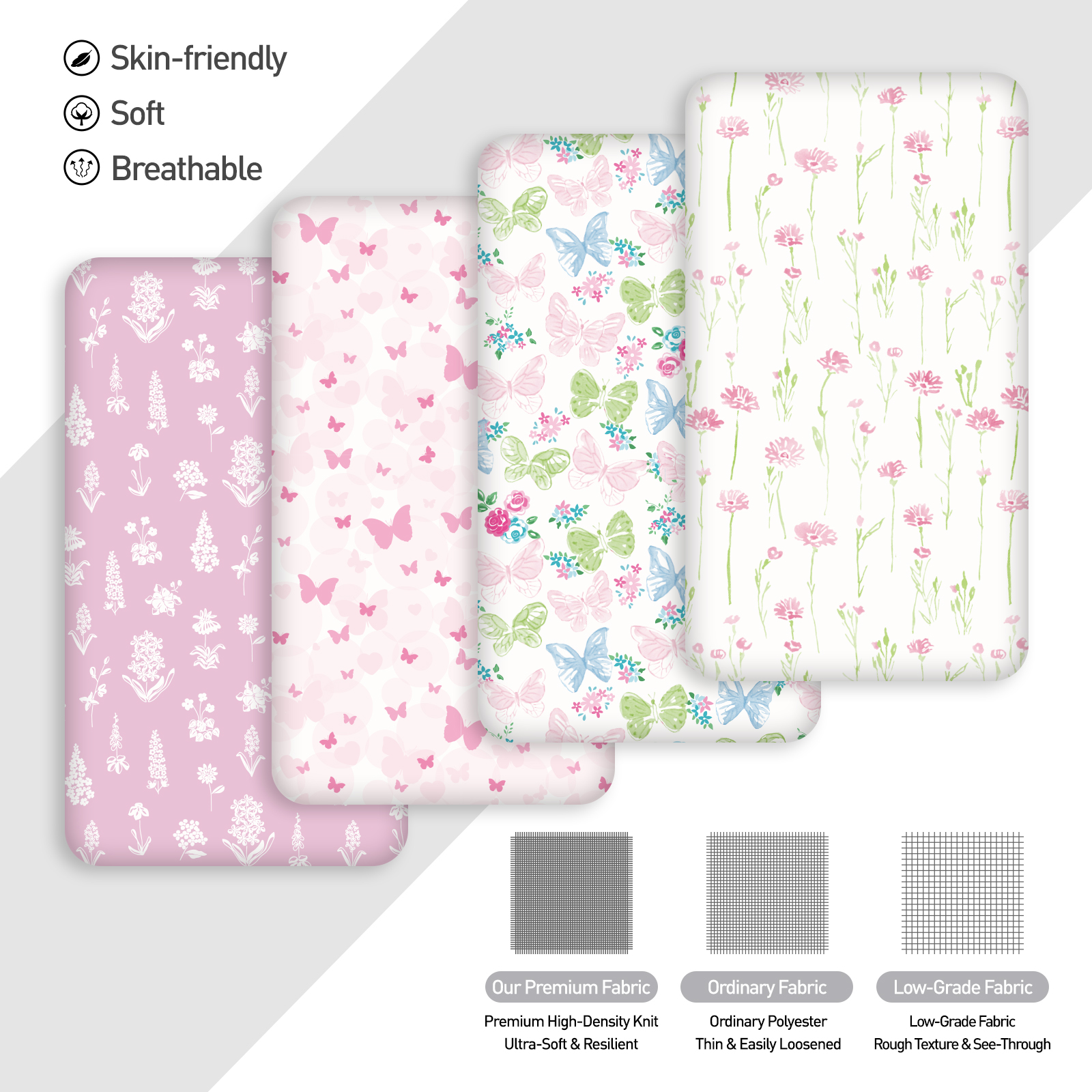 Pink Butterfly & Floral | Fitted Sheets 4-Pack