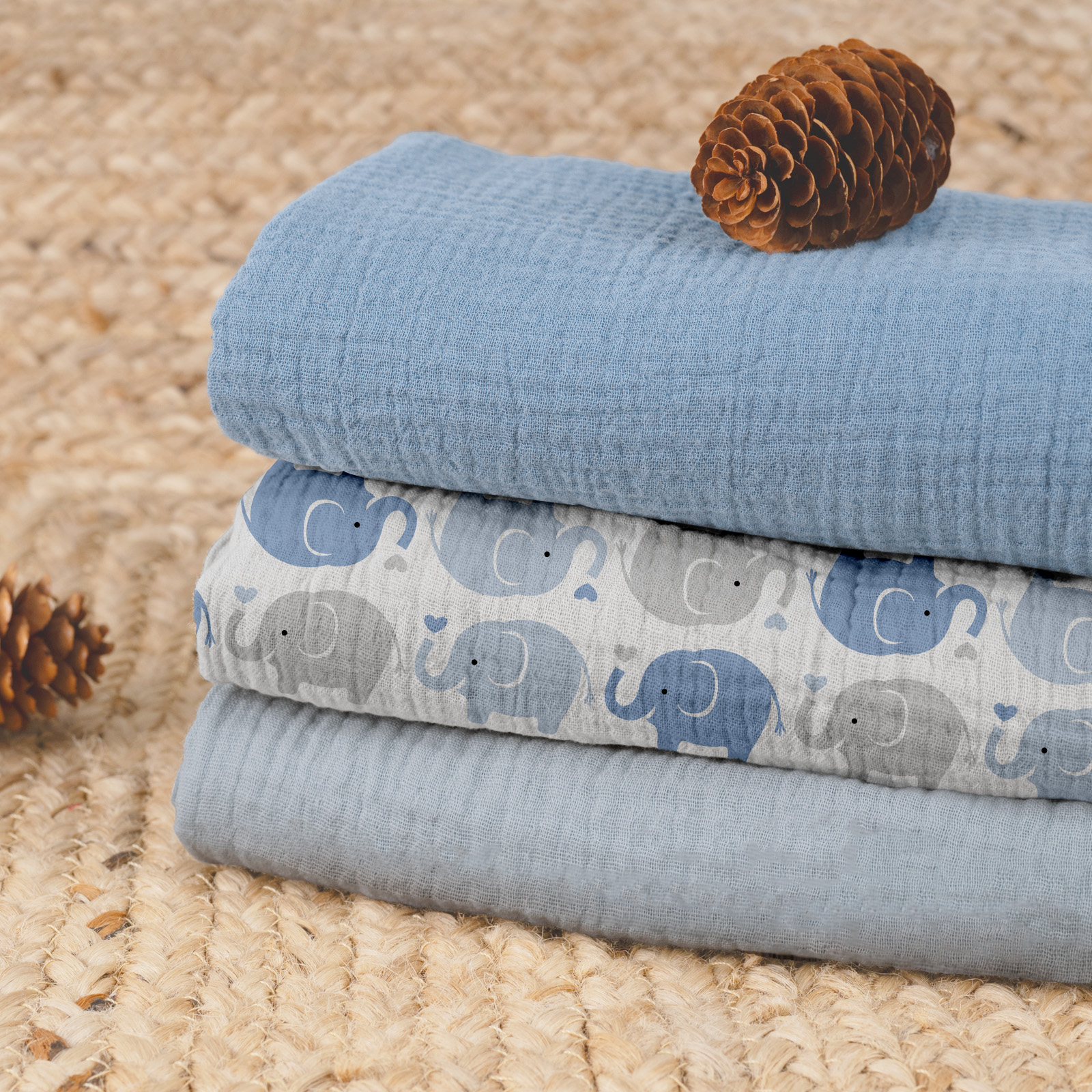 Muslin Swaddle Blankets 3-Pack, 38"x40" - Elephant