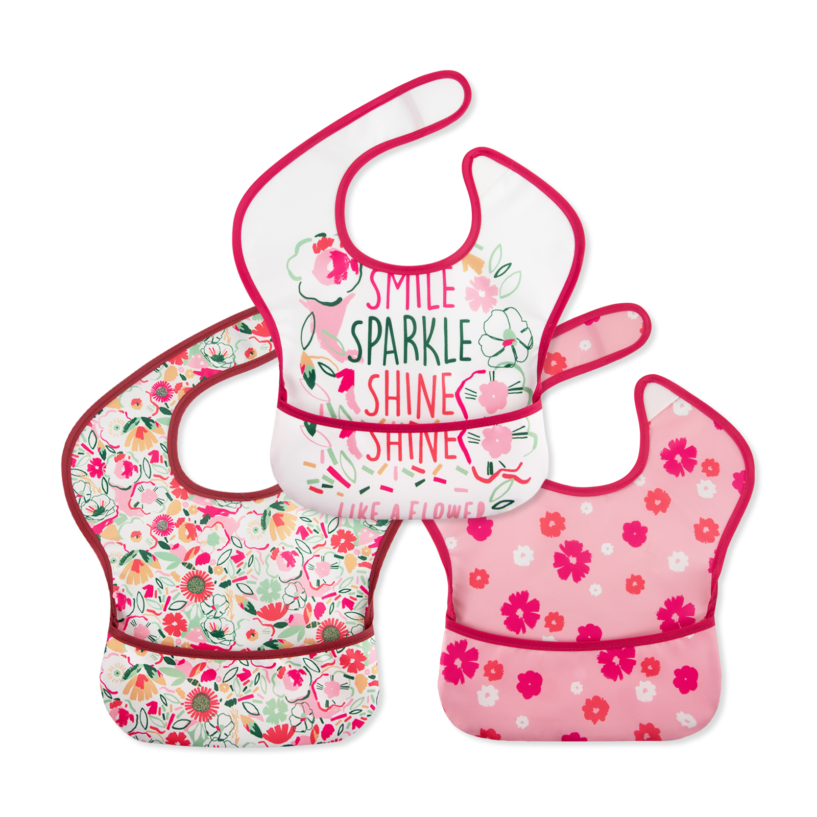 Flower Glow | Gllquen baby Waterproof Bibs 3 Pack | 3-24 Months