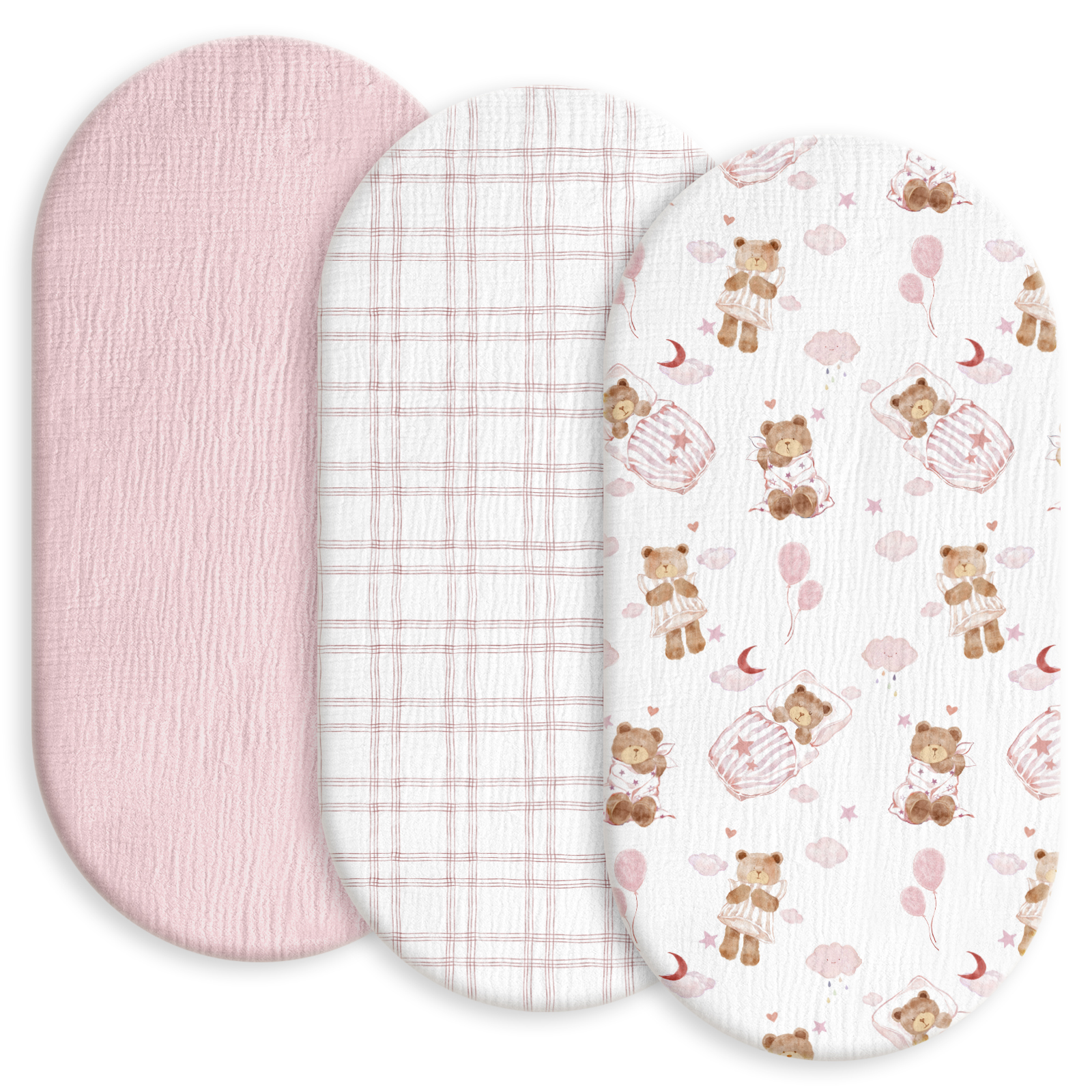 Bear's Dreamland | Muslin Bassinet Sheets 3-Pack | 33''*17''