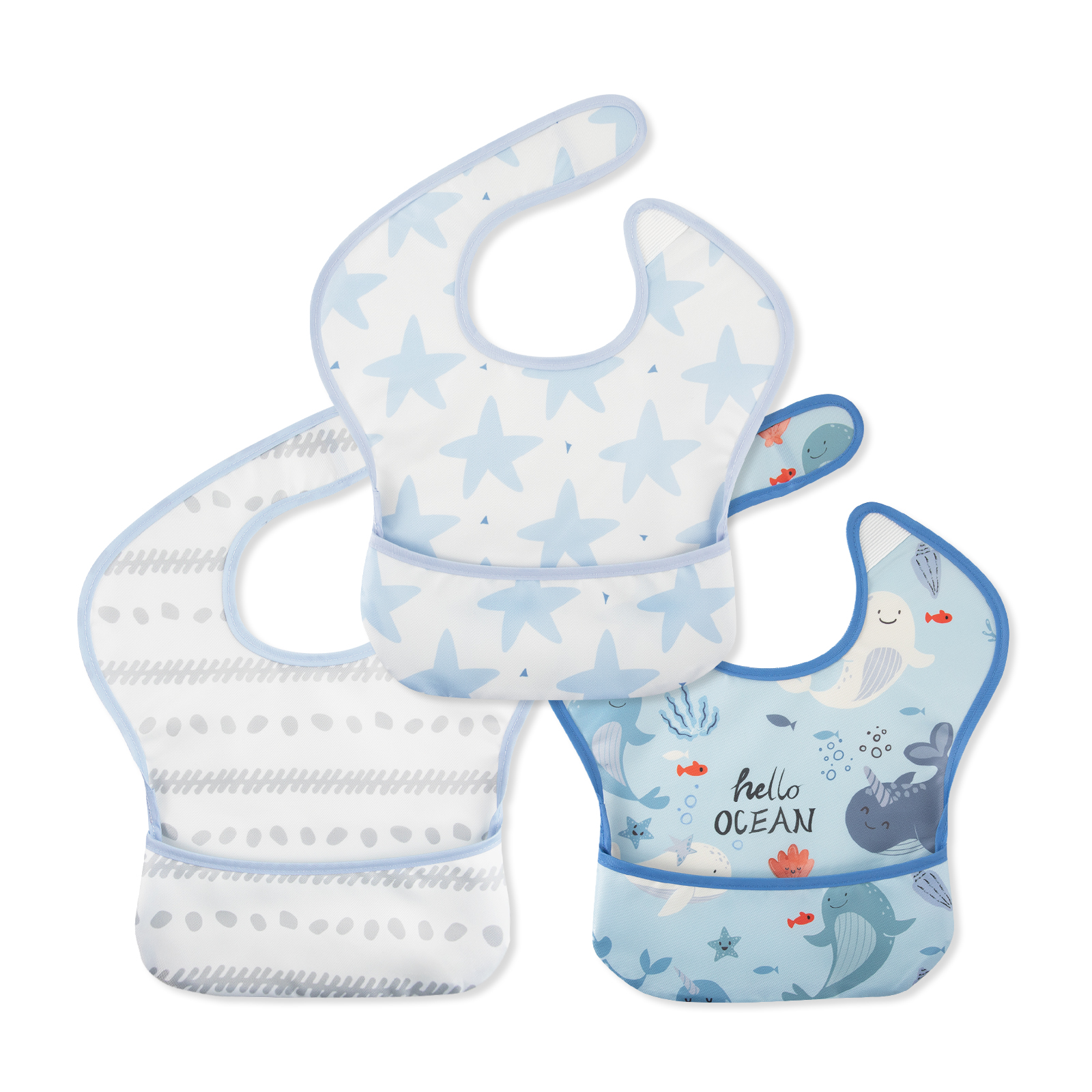 Ocean Whimsy | Gllquen baby Waterproof Bibs 3 Pack | 3-24 Months