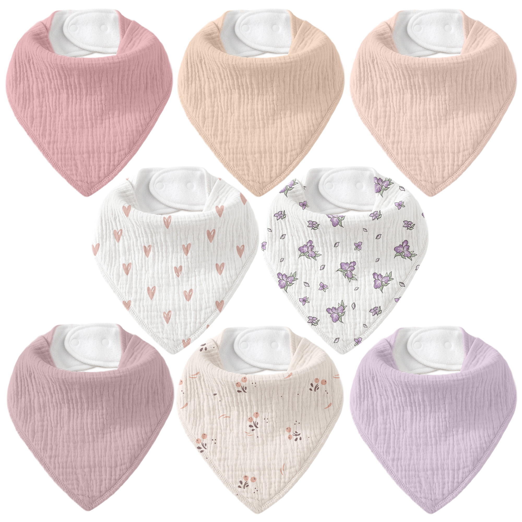 Blush Pastel Petal | Soft & Absorbent Muslin Bandana Bibs 8 Pack
