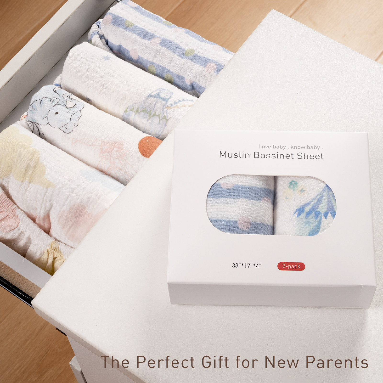 On the Way | Muslin Bassinet Sheets 2-Pack | 33''*17'' 100% | Muslin Cotton