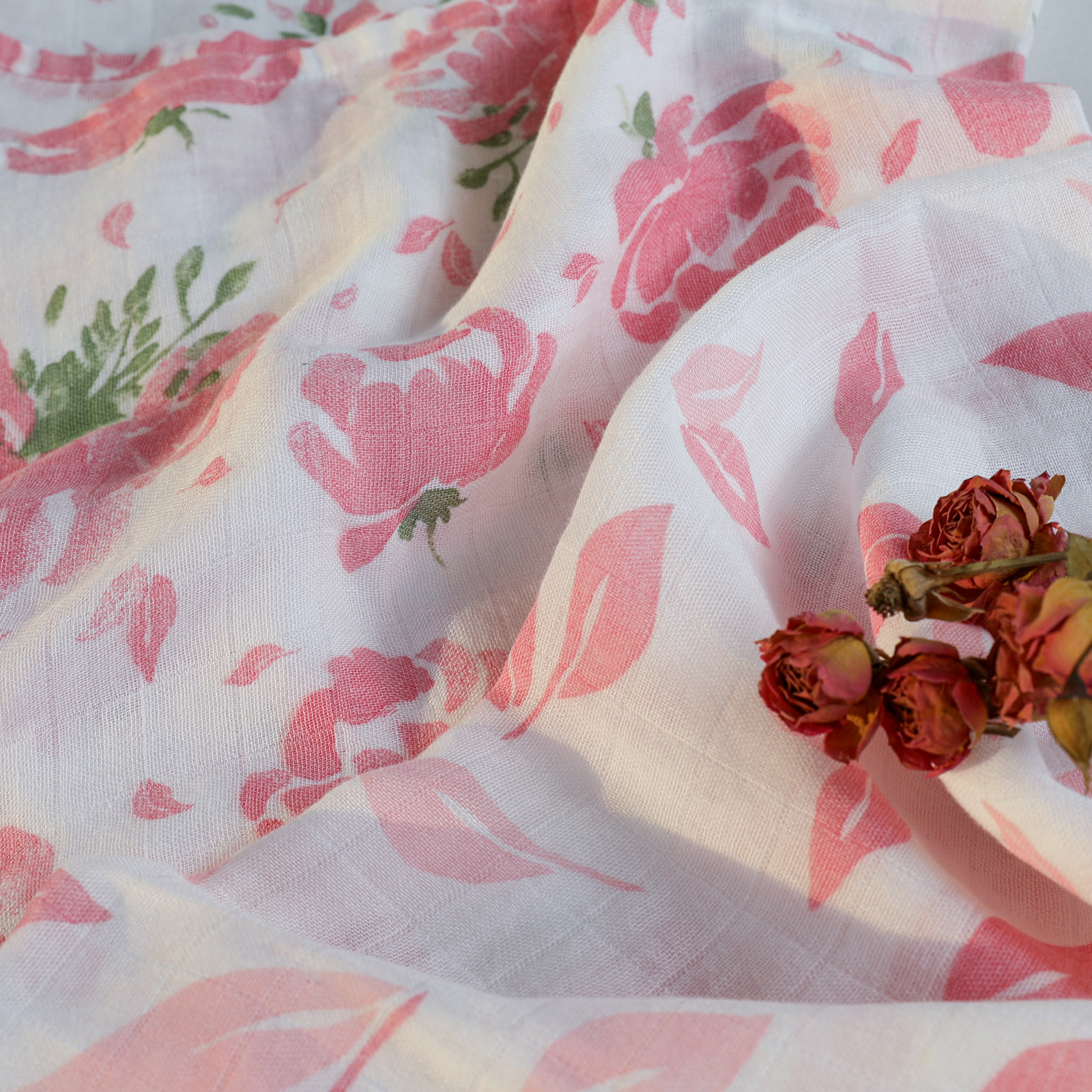 Muslin Swaddle Blankets 6-Pack | 27x27" | Pink Floral