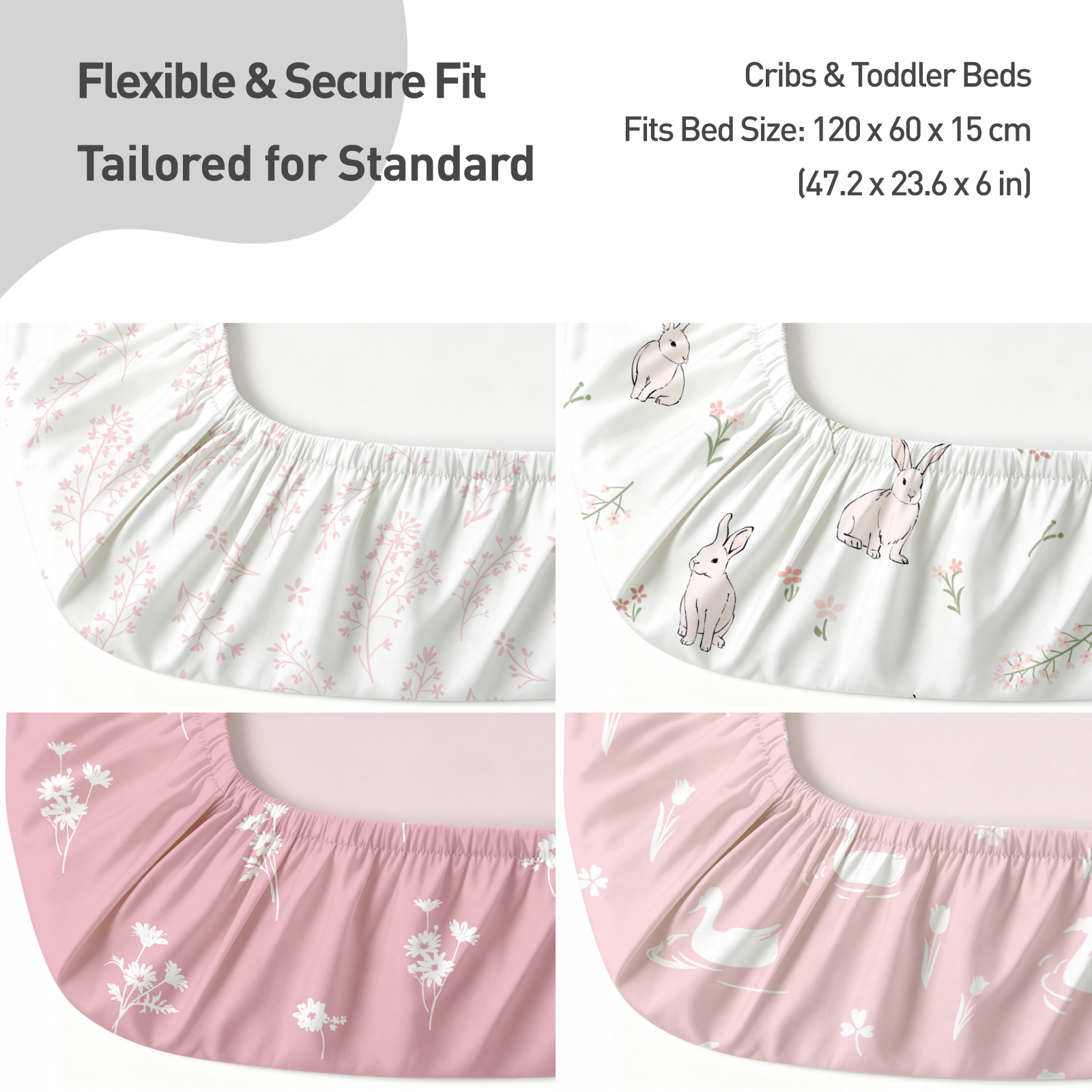 Pink Bunny & Flowers | Fitted Sheets 4-Pack