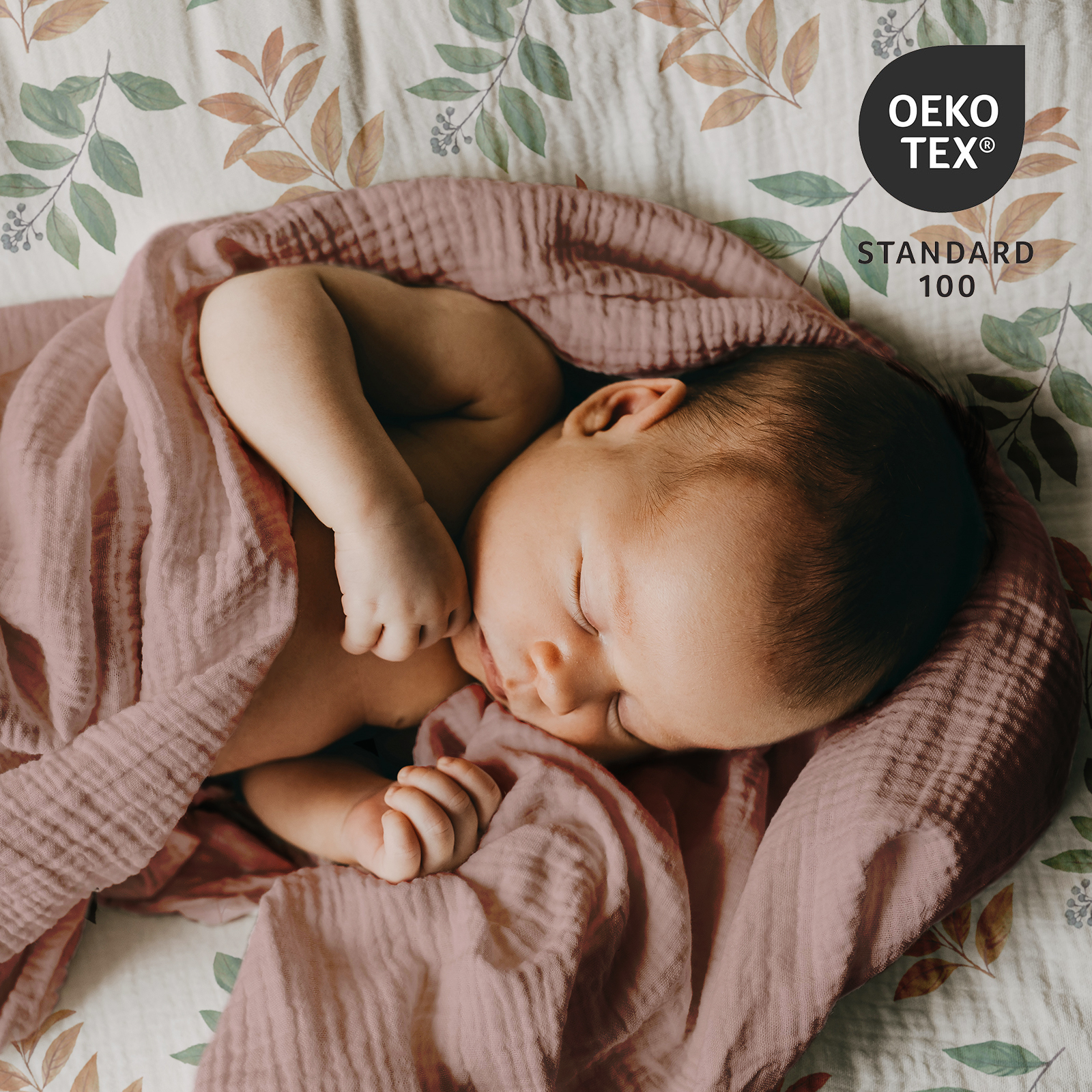 Muslin Swaddle Blankets 3-Pack, 38"x40" - Bicolour Leaf 