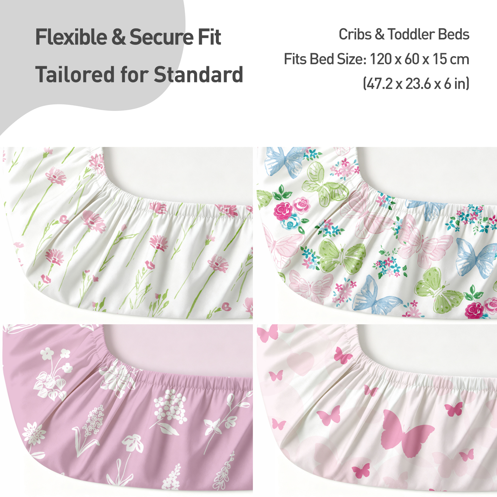 Pink Butterfly & Floral | Fitted Sheets 4-Pack