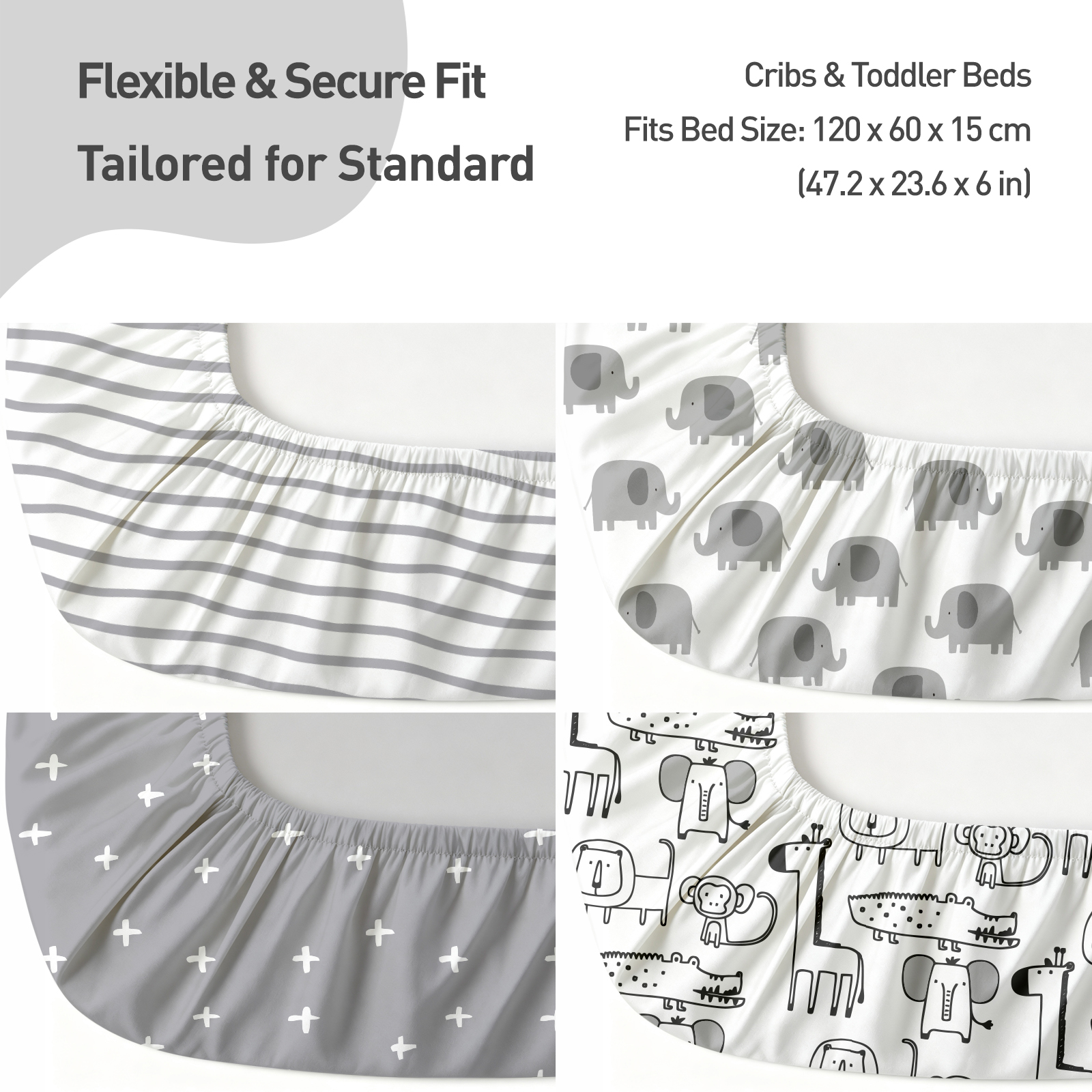 Grey Safari Elephant | Fitted Sheets 4-Pack