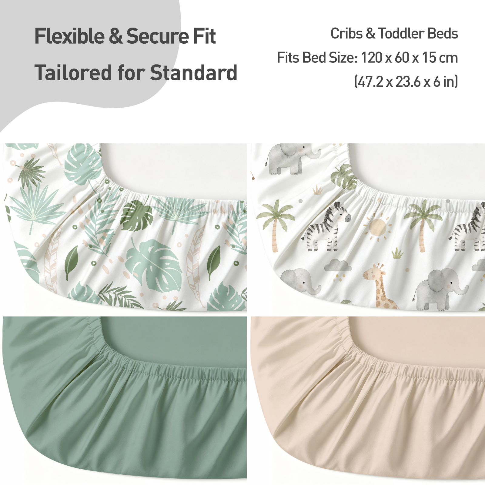 Green Elephant & Giraffe | Fitted Sheets 4-Pack
