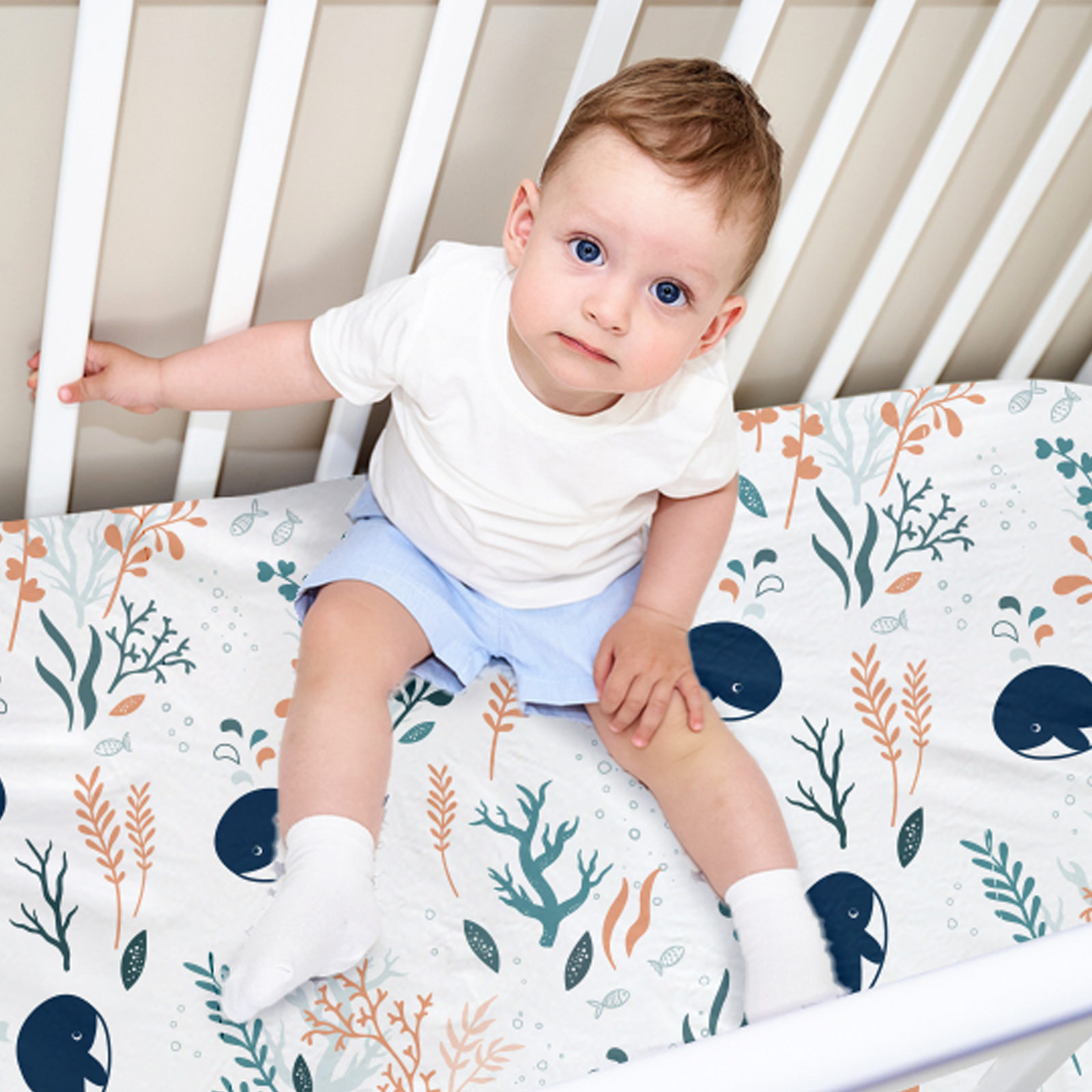 Fish & Sea | Soft Microfiber Fitted Change Pad Cover & Bassinet Sheets 2 Pack