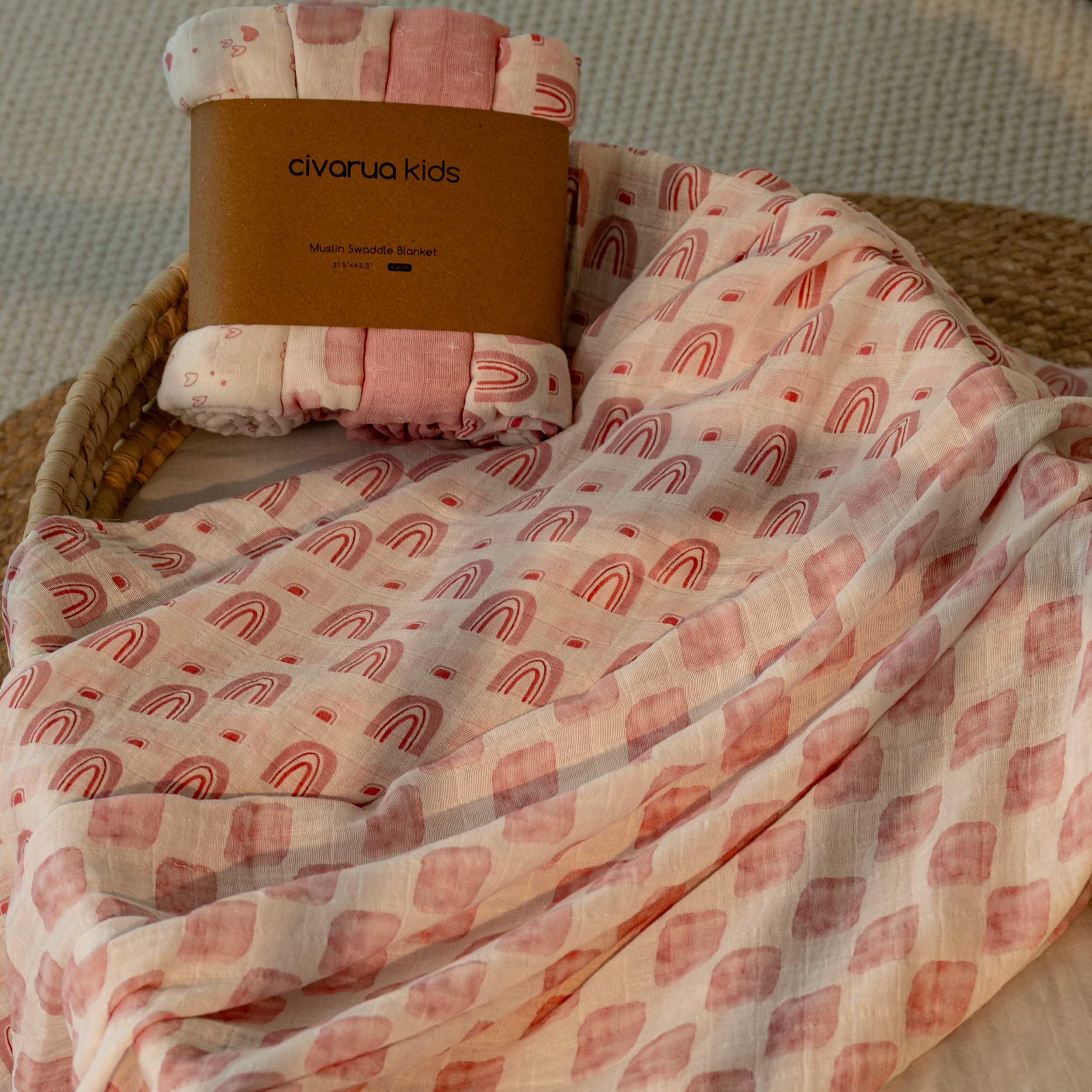 Muslin Swaddle Blankets 4-Pack | 31.5x43.3" | Rainbow's Thoughts