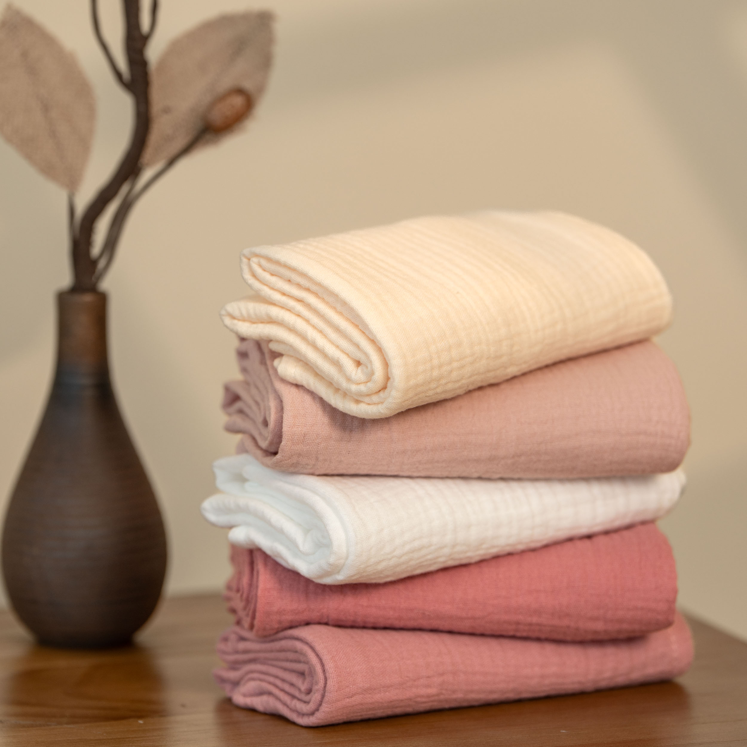 Muslin Swaddle Blankets 5-Pack | 23.5"x23.5" | Mellow Pink